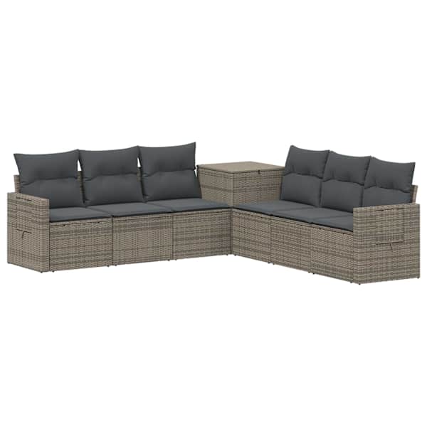 vidaXL Diivanikomplekt 7 tk Hall ja tumehall Pol&uuml; rattan ja teras
