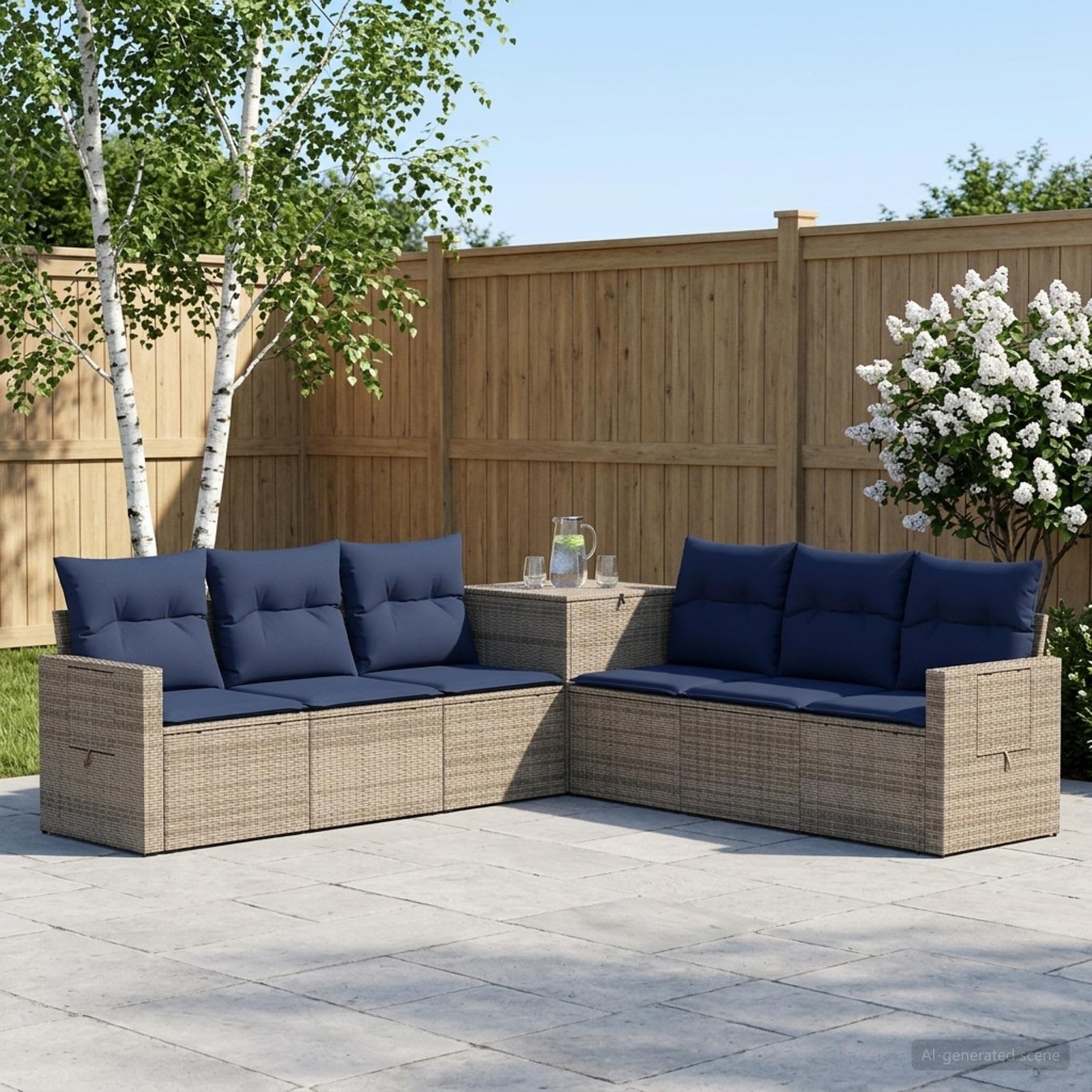 vidaXL Sofa Sæt 7 stk. Grå og Marineblå 234 x 234 x 85 cm