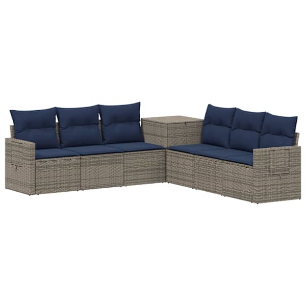 vidaXL Diivanikomplekt 7 tk Hall ja tumesinine Pol&uuml; rattan ja teras