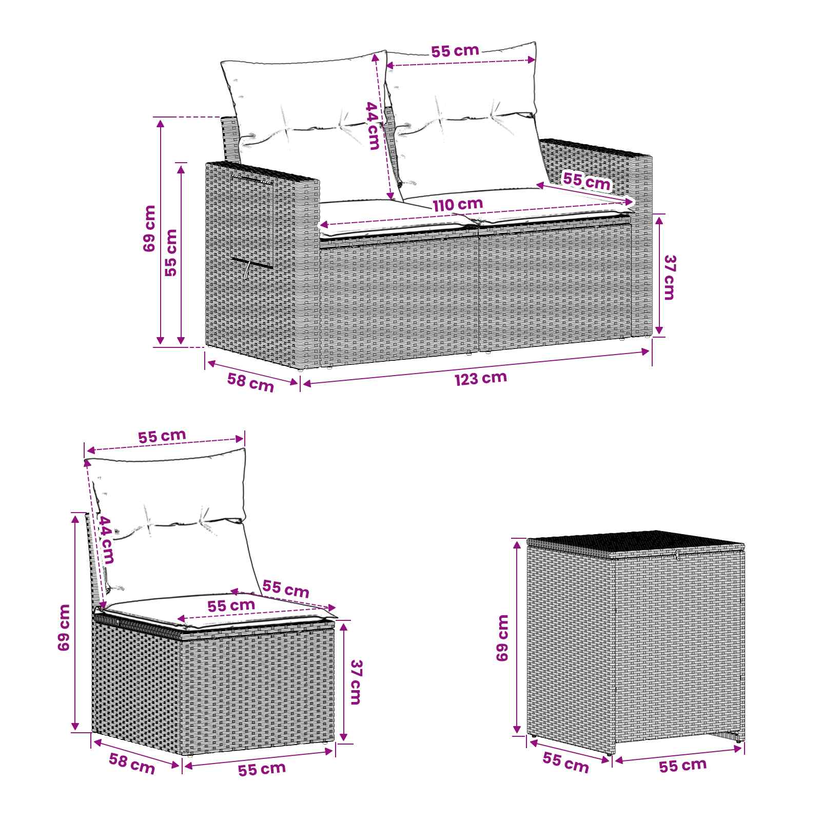 Diivanikomplekt 7 pcs Helehall ja tumehall Polü rattan ja teras 9 Kõik vajalik sinu aeda ja koju! Diivanikomplekt 7 pcs Helehall ja tumehall Polü rattan ja teras - Image 9