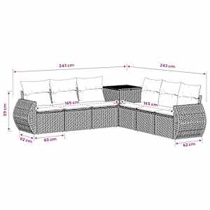 Set pohovek 7 ks Černá 243 x 243 x 85 cm Poly ratan a ocel - obrázek 9