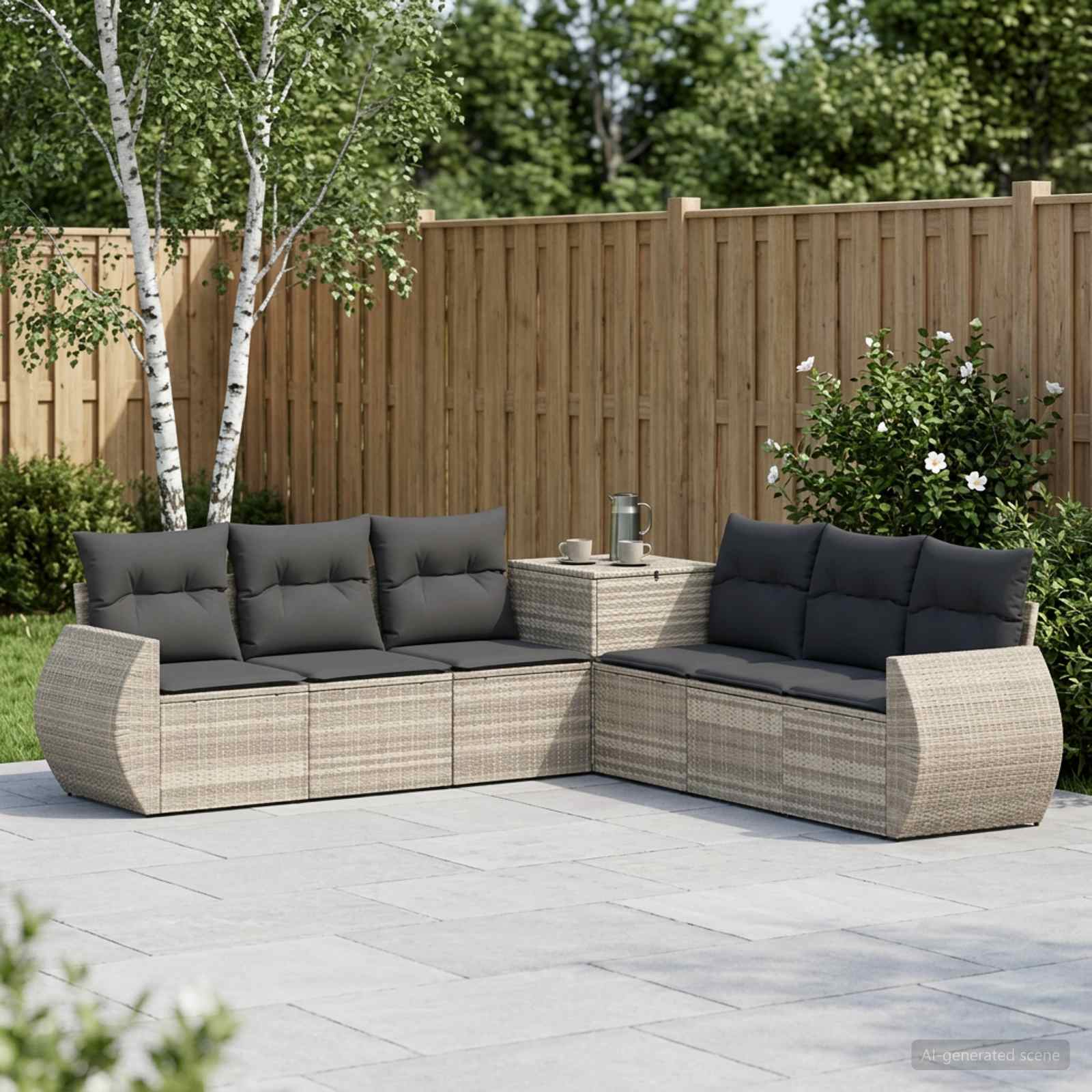 vidaXL Sofa Set 7 pcs Hellgrau und Dunkelgrau Polyrattan und Stahl