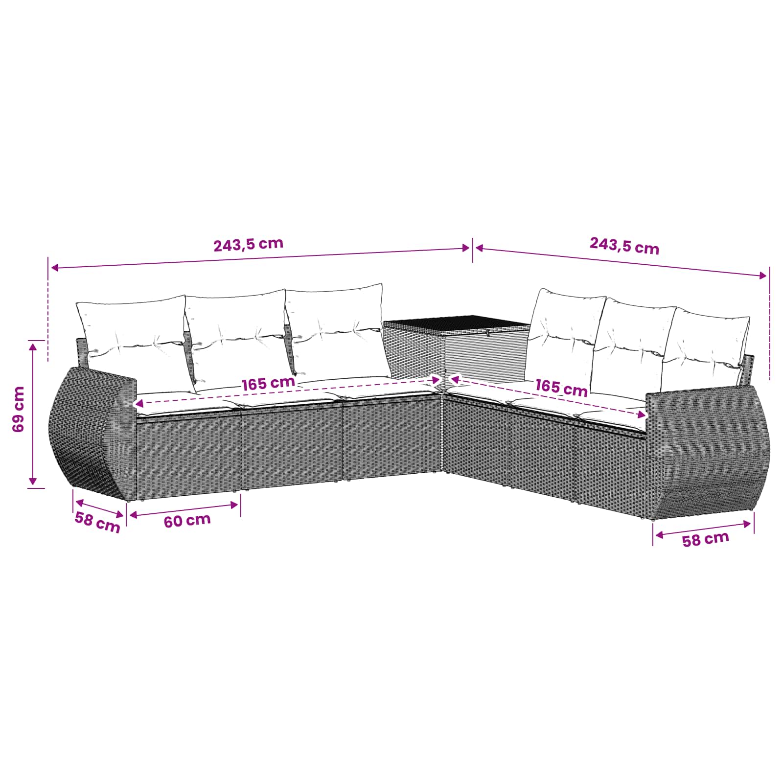 Diivanikomplekt 7 pcs Helehall ja tumehall Polü rattan ja teras 8 Kõik vajalik sinu aeda ja koju! Diivanikomplekt 7 pcs Helehall ja tumehall Polü rattan ja teras - Image 8