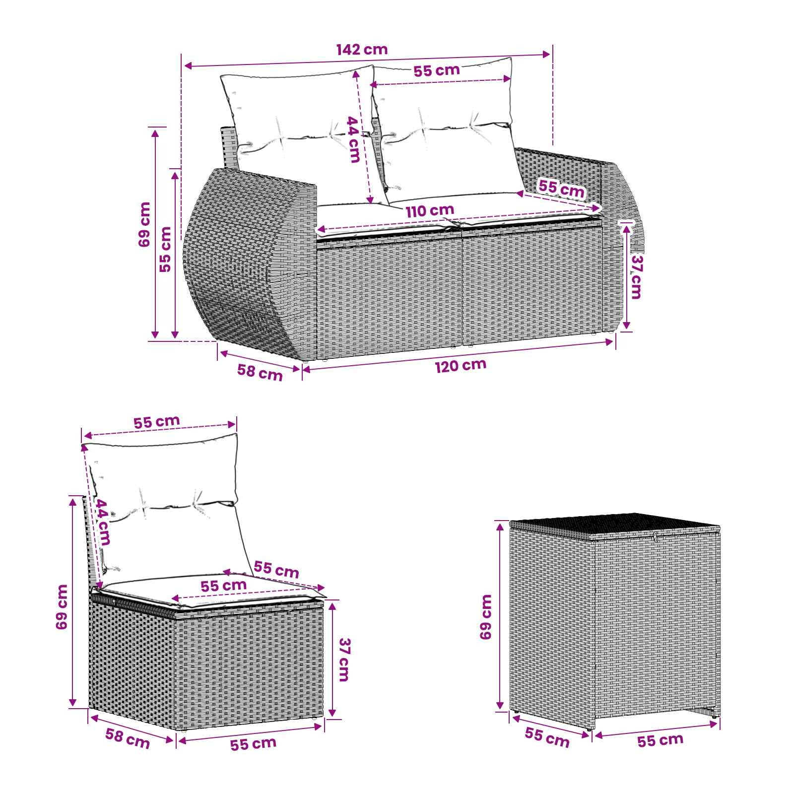 Diivanikomplekt 7 pcs Helehall ja tumehall Polü rattan ja teras 9 Kõik vajalik sinu aeda ja koju! Diivanikomplekt 7 pcs Helehall ja tumehall Polü rattan ja teras - Image 9