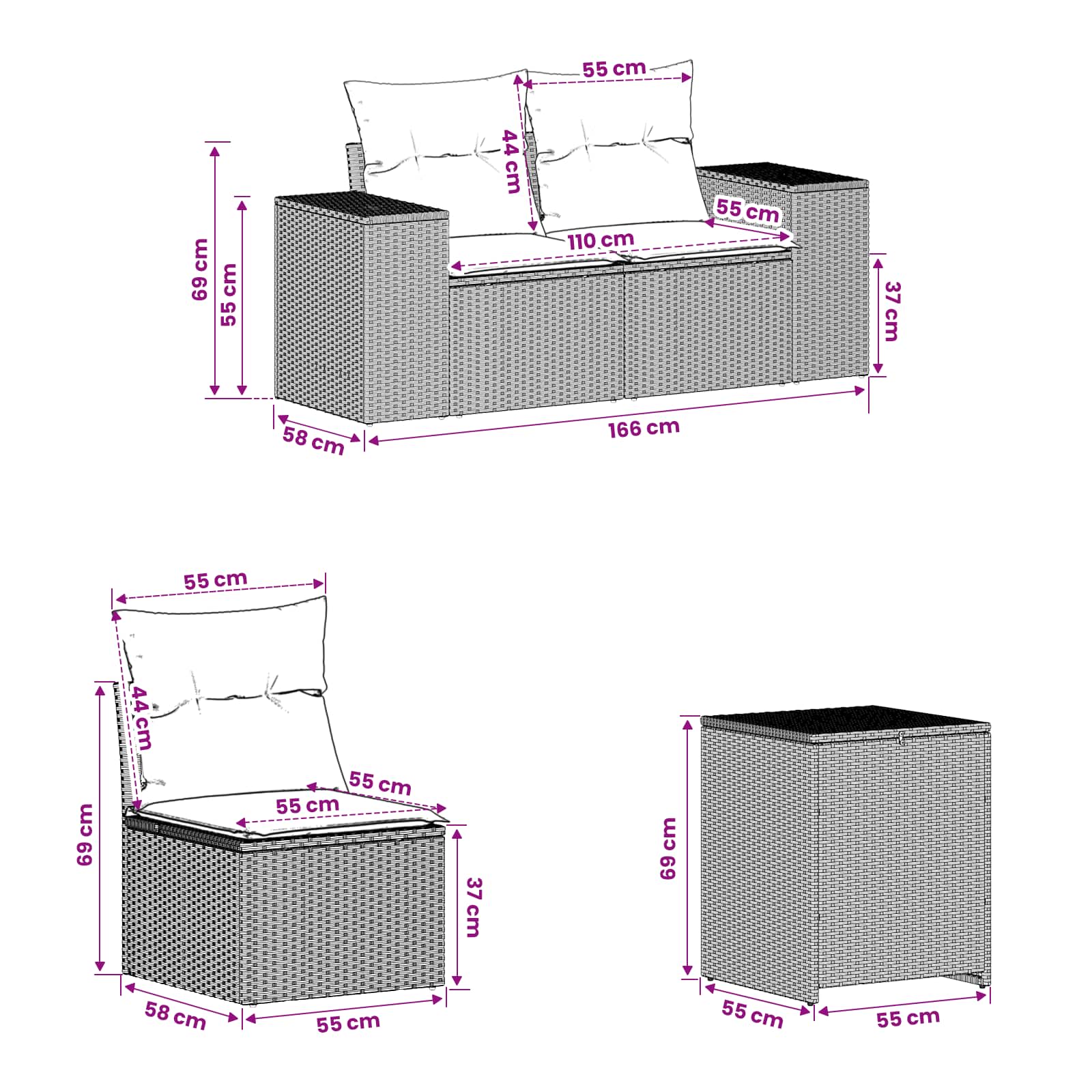vidaXL Sofa Set 7 pcs Hellgrau und Dunkelgrau Polyrattan und Stahl – Bild 10