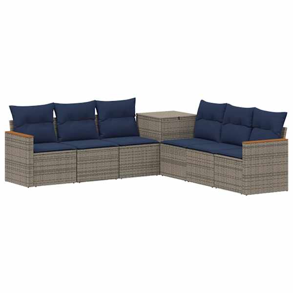 vidaXL Diivanikomplekt 7 tk Hall ja tumesinine Pol&uuml; rattan ja teras