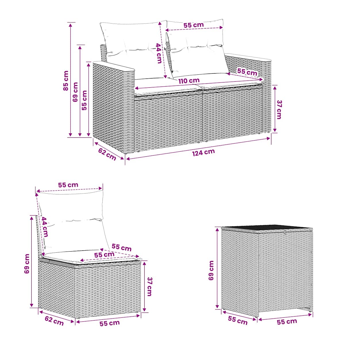 Sofa Sæt 7 stk. 123 x 62 x 69 cm - Billede 10