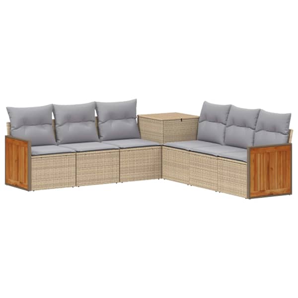 vidaXL Diivanikomplekt 7 tk Beež ja heledhall Pol&uuml; rattan ja teras
