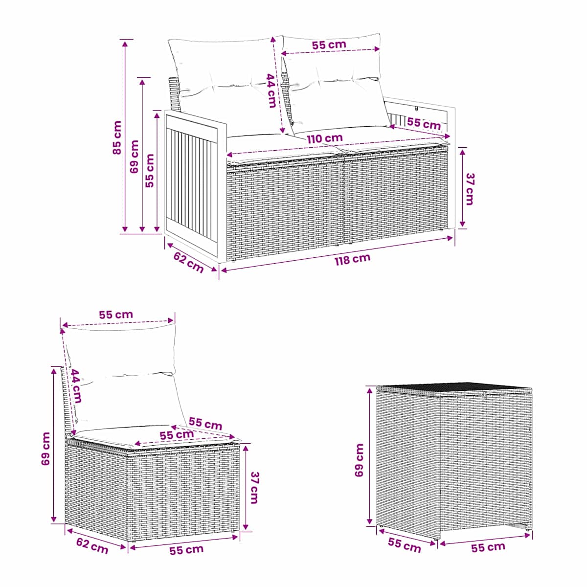 Sofa Sæt 7 stk. 118 x 62 x 69 cm - Billede 10