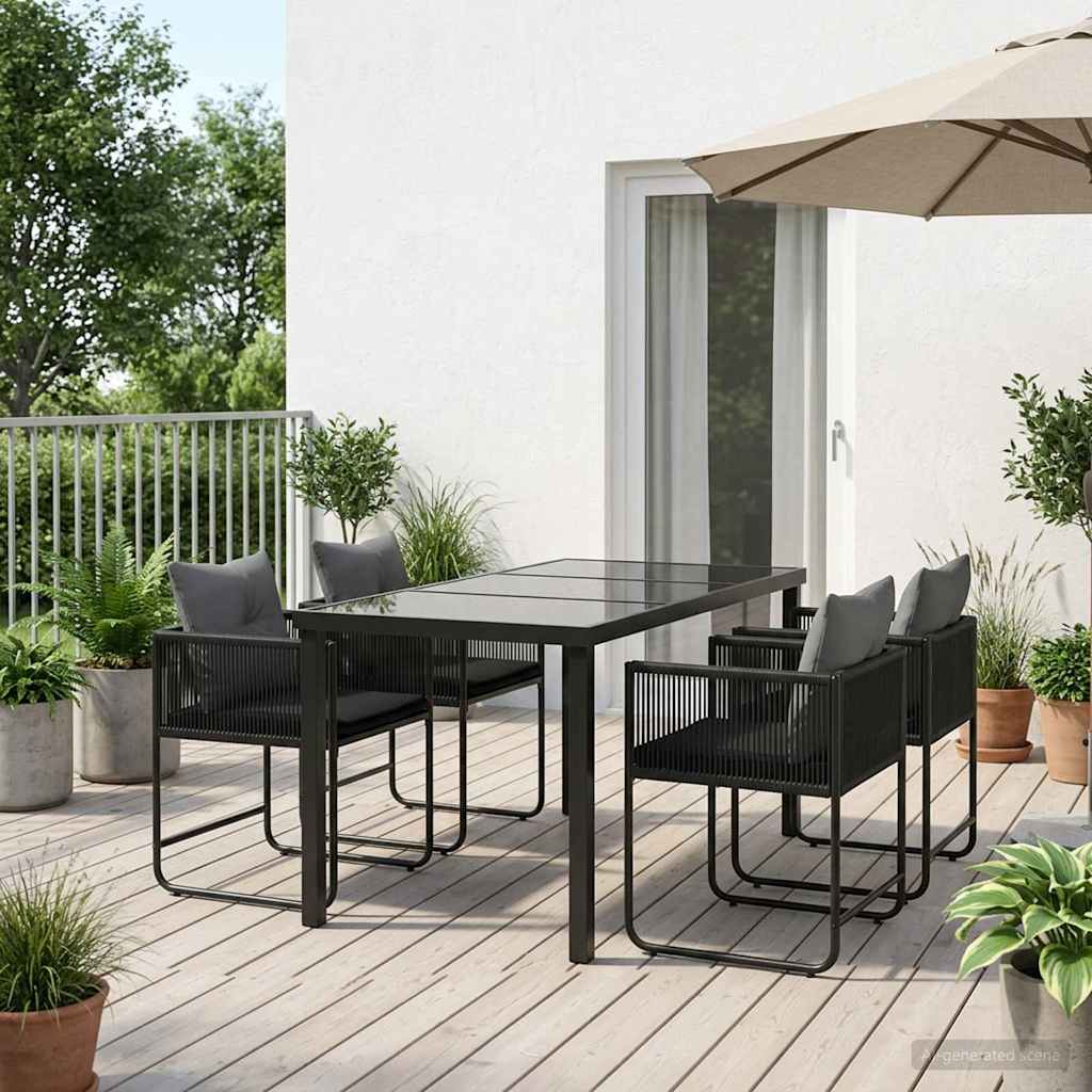 vidaXL Tuin eettafelset 5 st Zwart en Anthraciet poly rattan