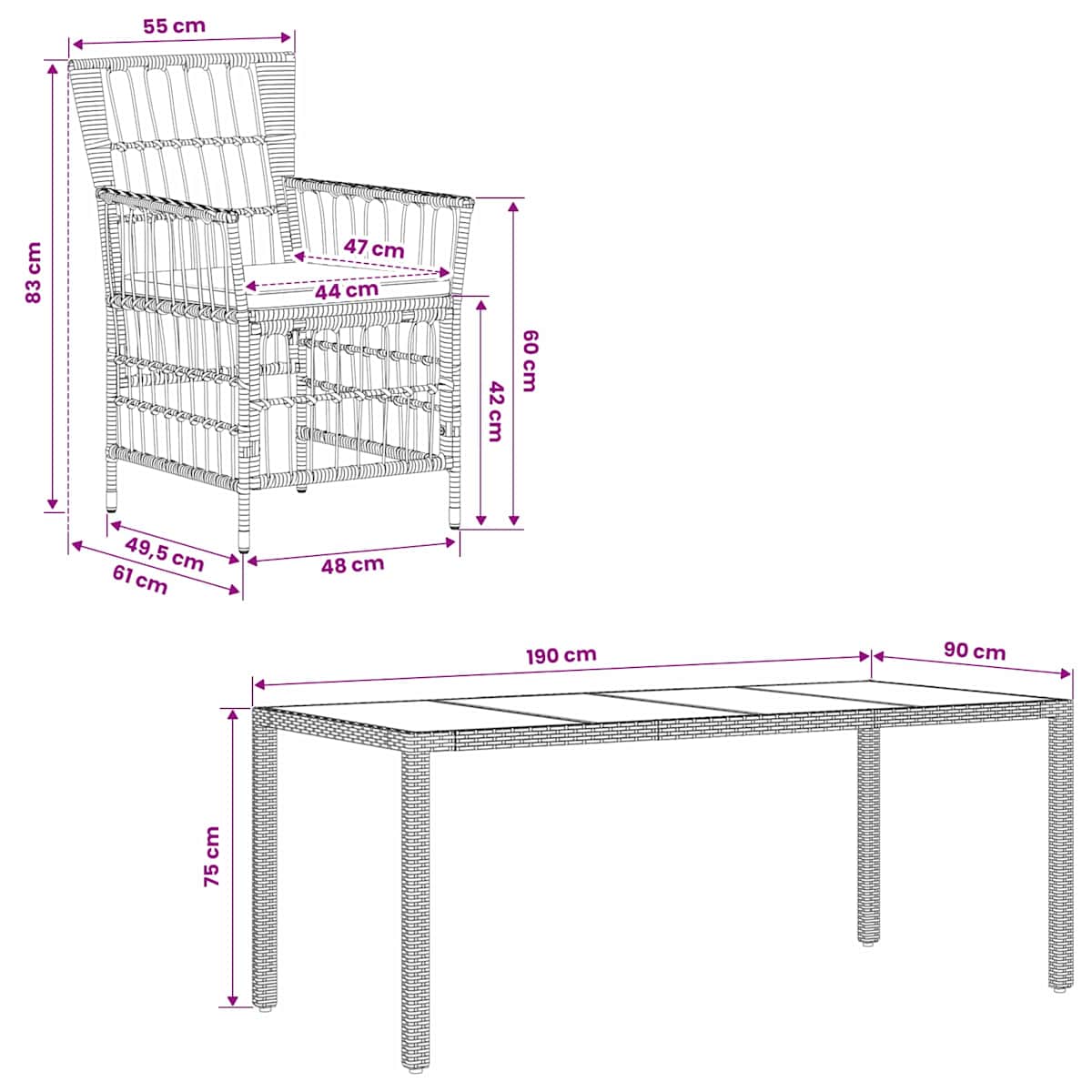 Udendørs spise sæt 9 stk. polyrattan - Billede 7