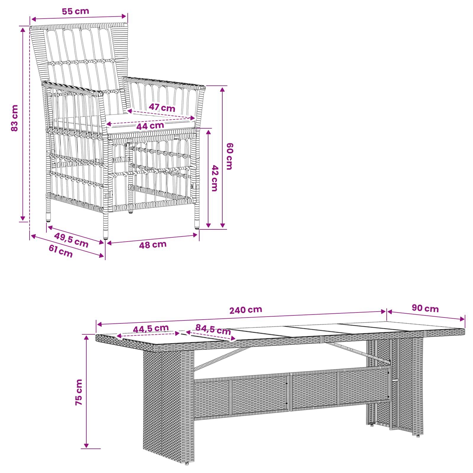 vidaXL Outdoor-Essgruppe 11 stk. Grau Poly-Rattan – Bild 7