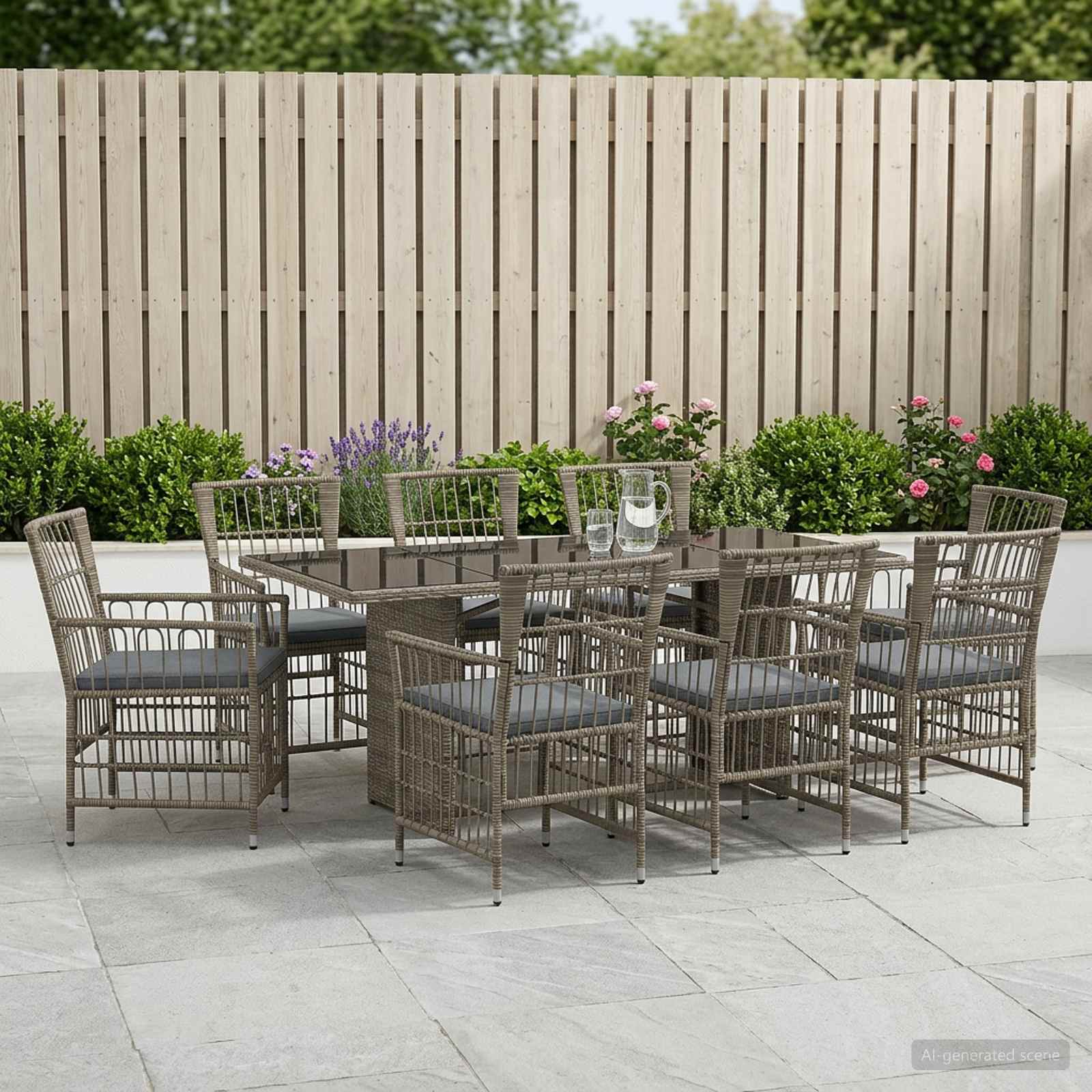 vidaXL Outdoor-Essgruppe 9 stk. Grau Poly-Rattan
