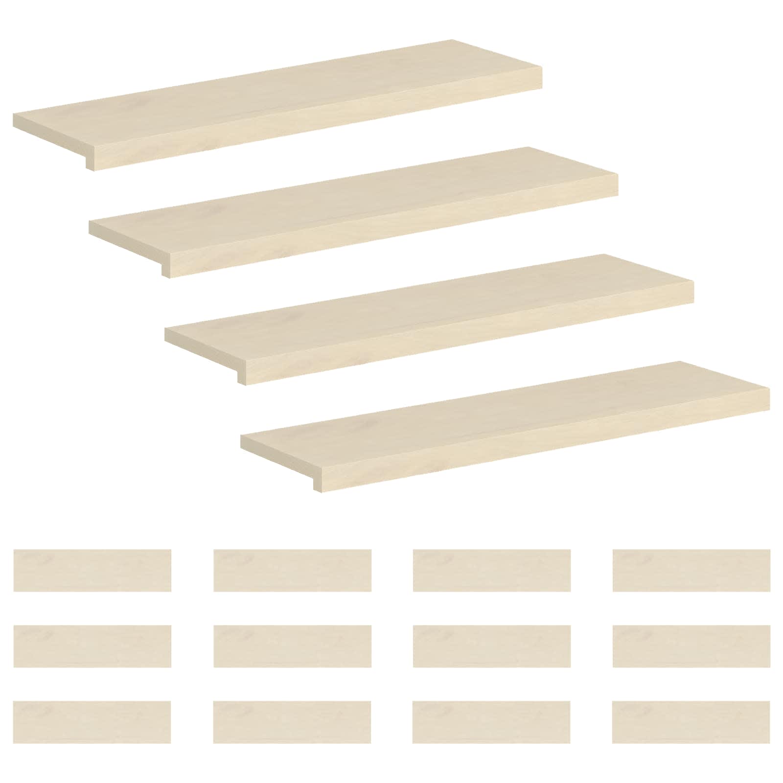 Trap Tread 16 st 100 x 30 x 2 cm Wit Massief Eikenhout image 2