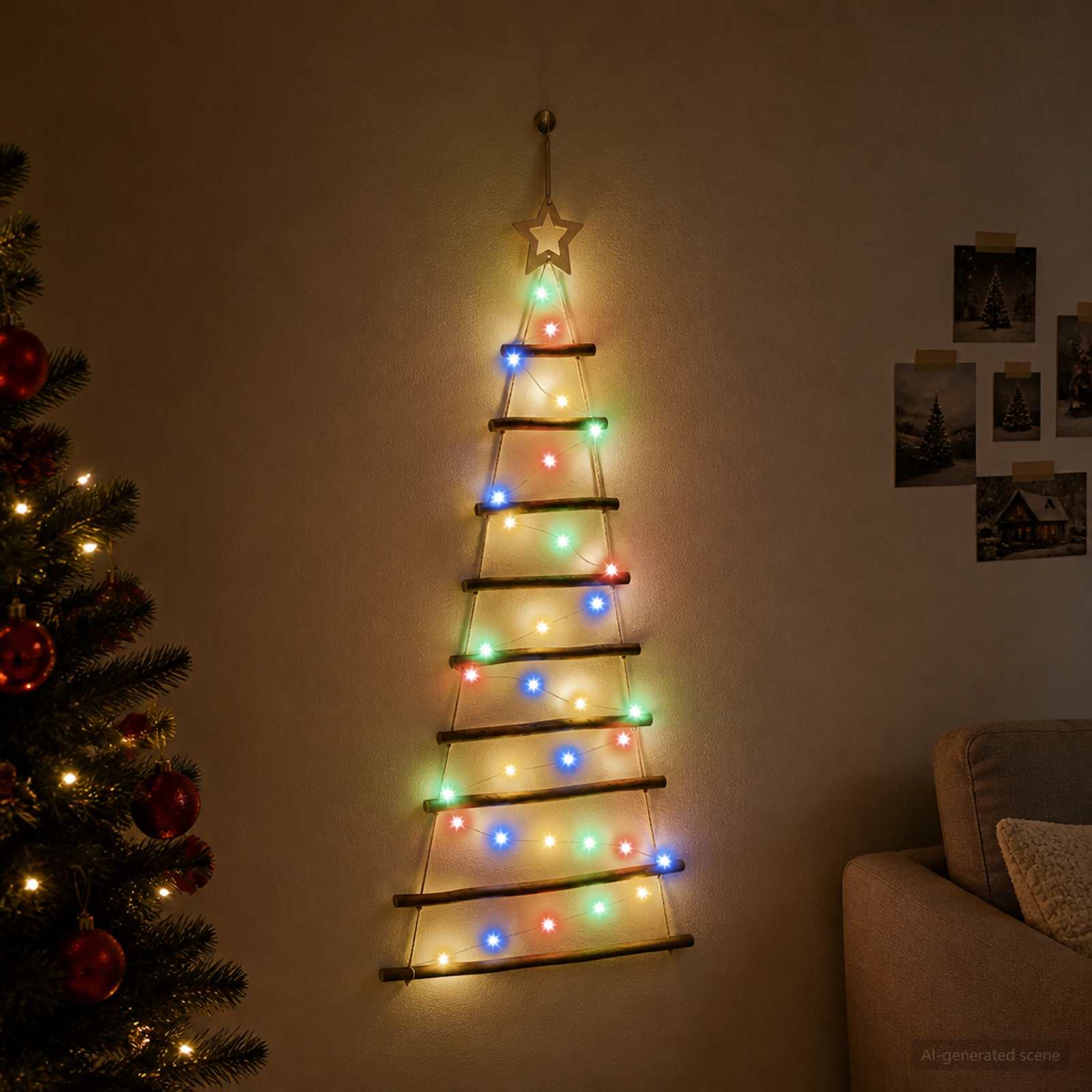 Hængende juletræ 120 cm med 50 LED'er - natur/flerfarvet