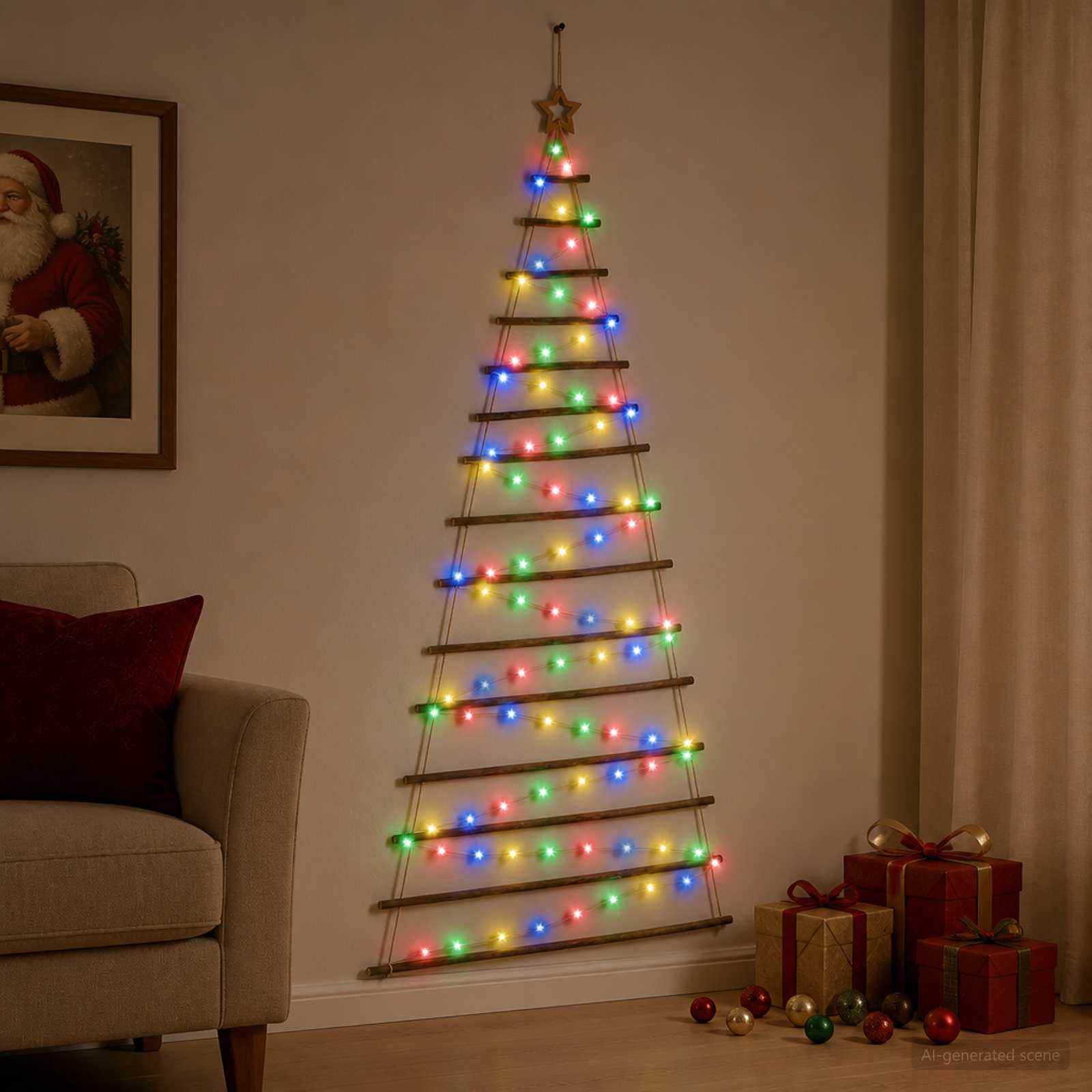 vidaXL Hængende juletræ 210 cm 130 LED'er Flerfarvet
