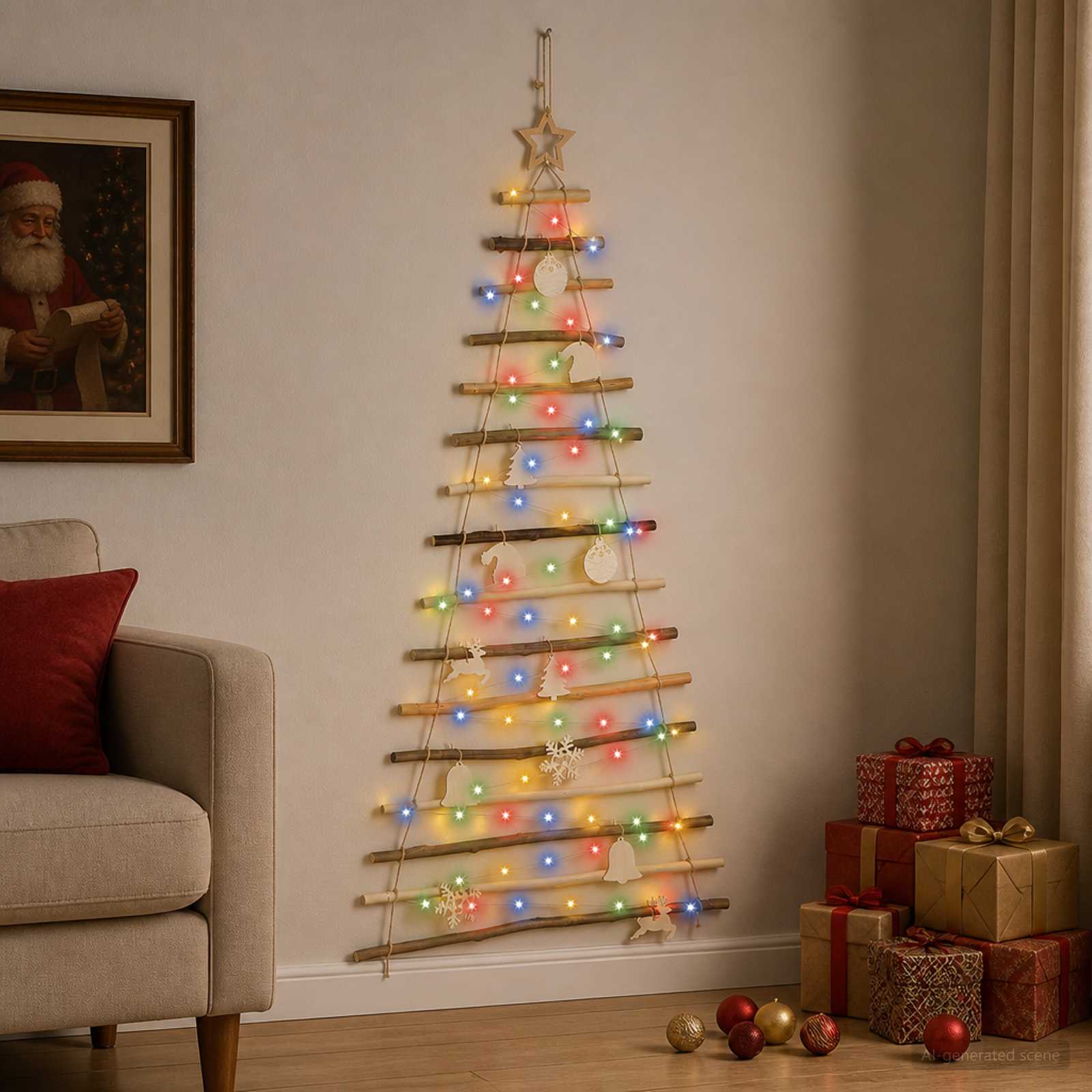 Visoka božična smreka 150 cm 80 LED Večbarvno Trdna jesen