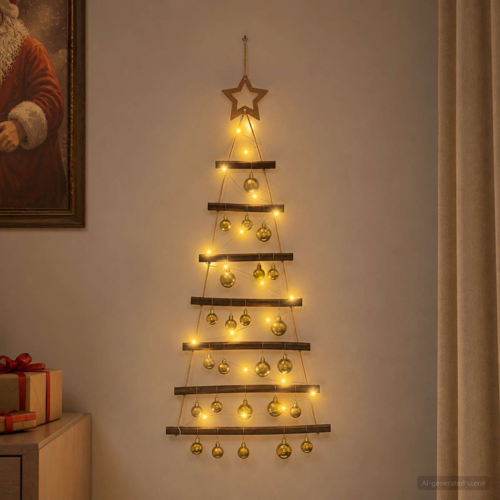 Viseče božično drevo s kroglicami 90 cm 30 LED Toplo bela