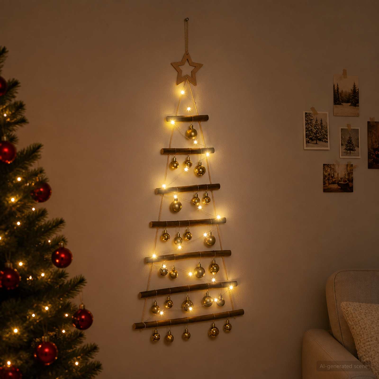 Viseče božično drevo s kroglicami 90 cm 30 LED Toplo bela