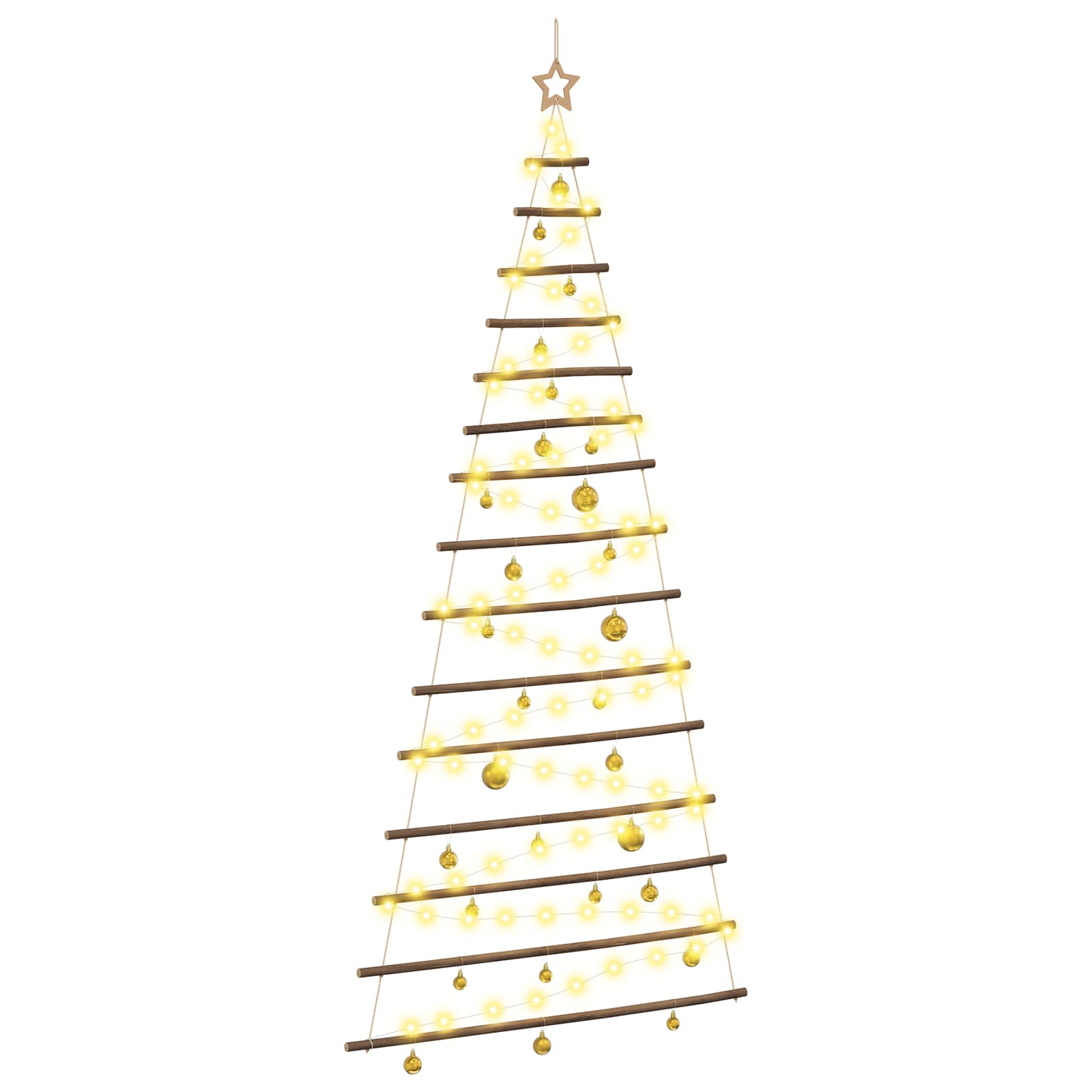 vidaXL Zavesený vianočný stromček s guľami 210 cm 130 LED Teplá biela