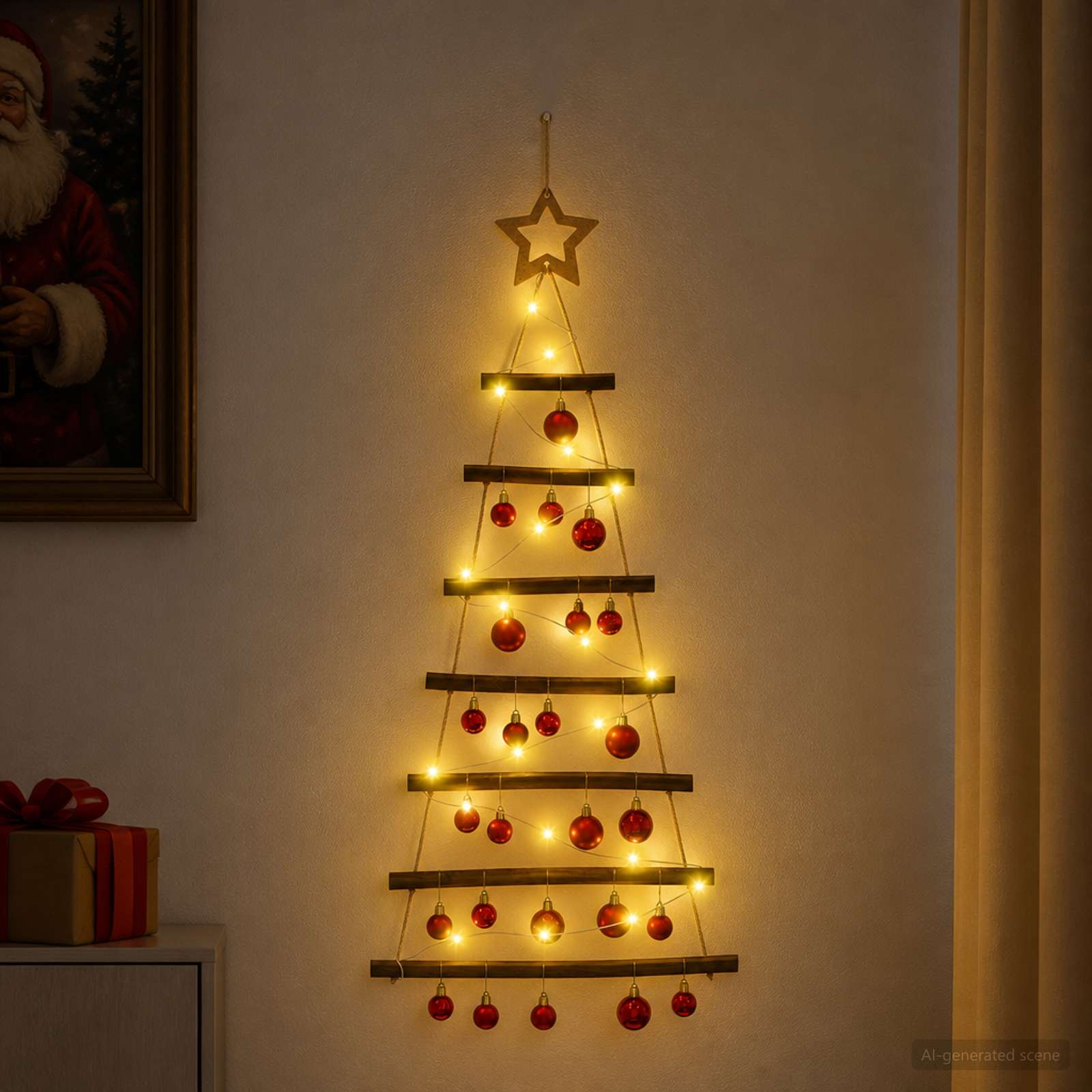 Viseče božično drevo s kroglicami 90 cm 30 LED Toplo bela
