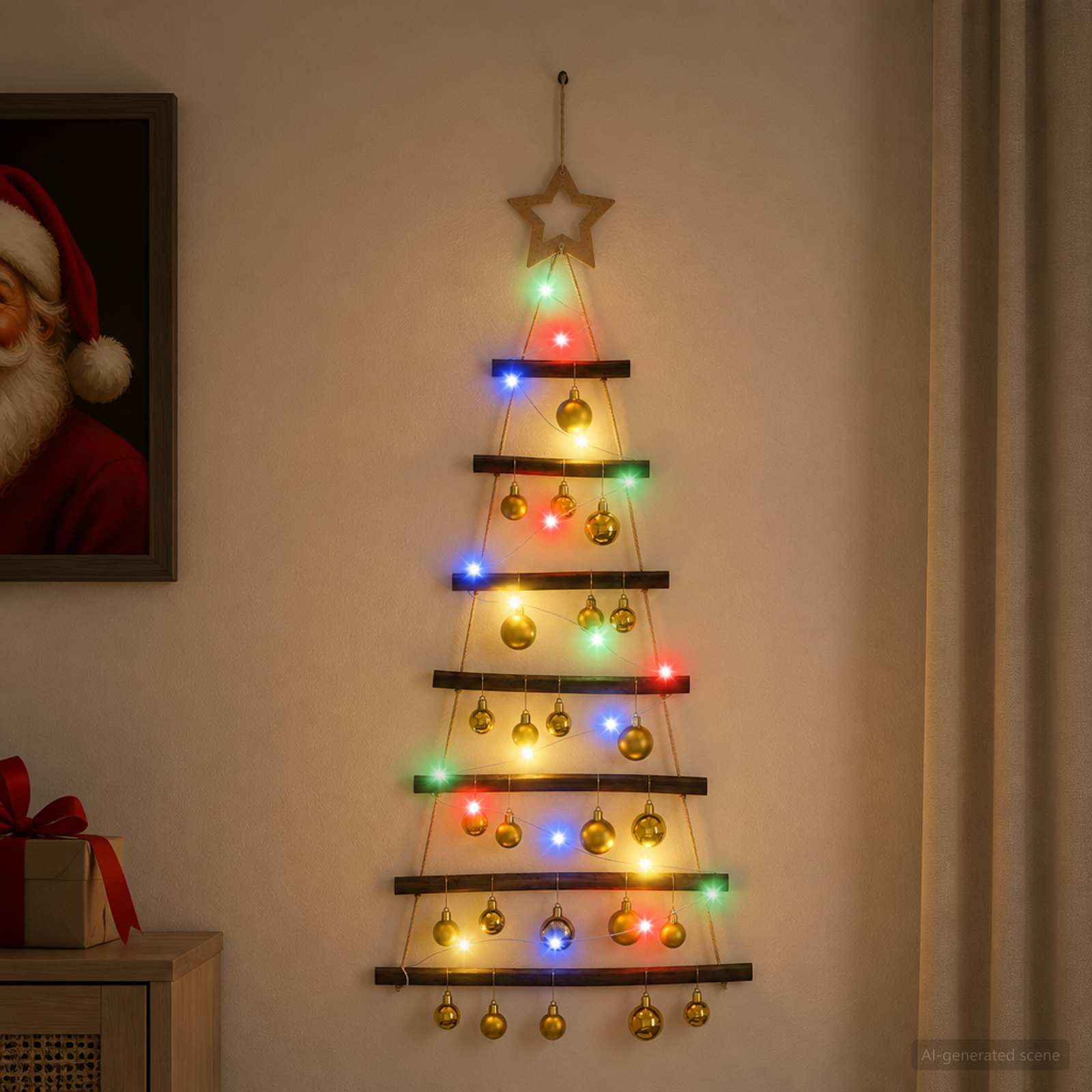 Viseče božično drevo s kroglicami 90 cm 30 LED Večbarvno