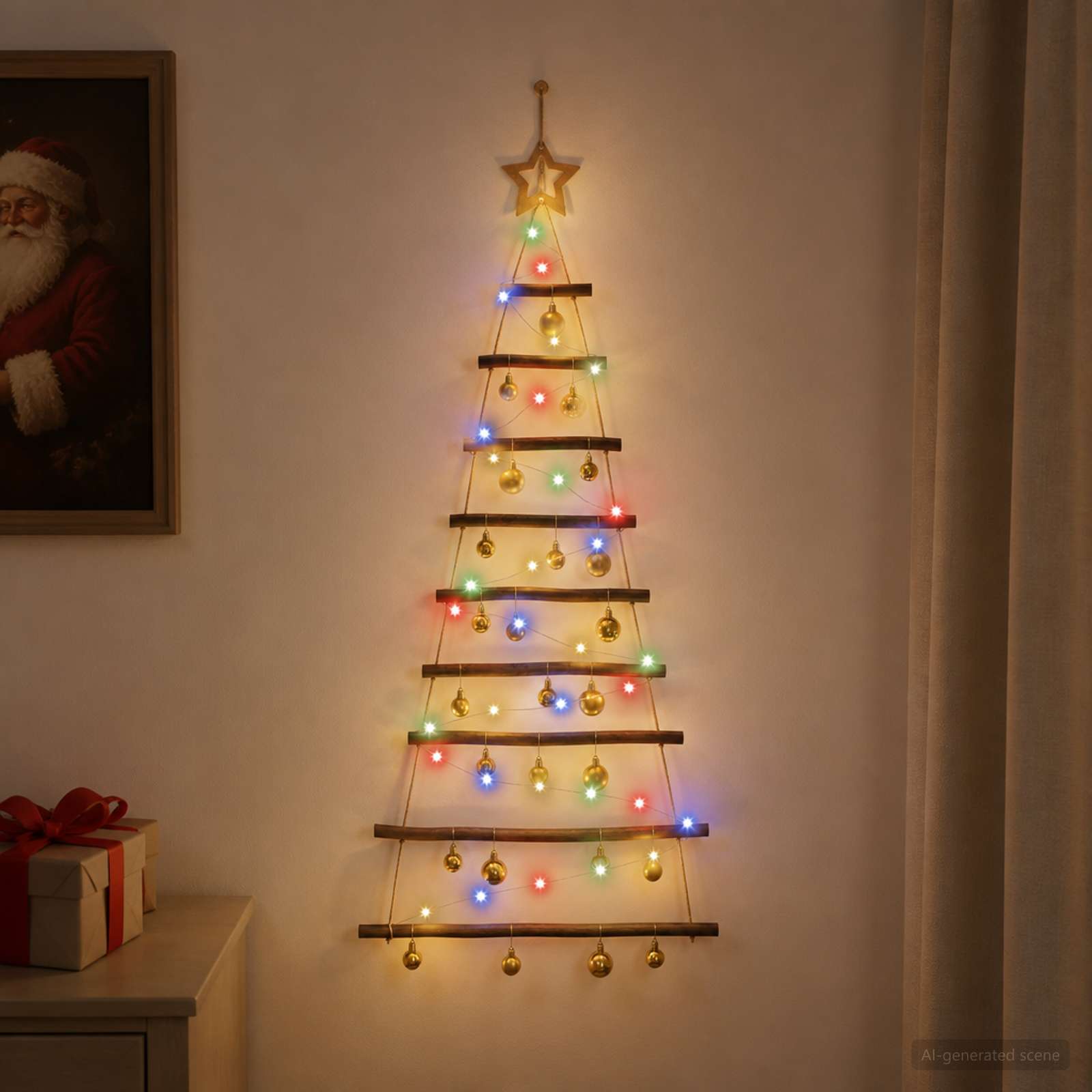 Viseče božično drevo s kroglicami 120 cm 50 LED Večbarvno