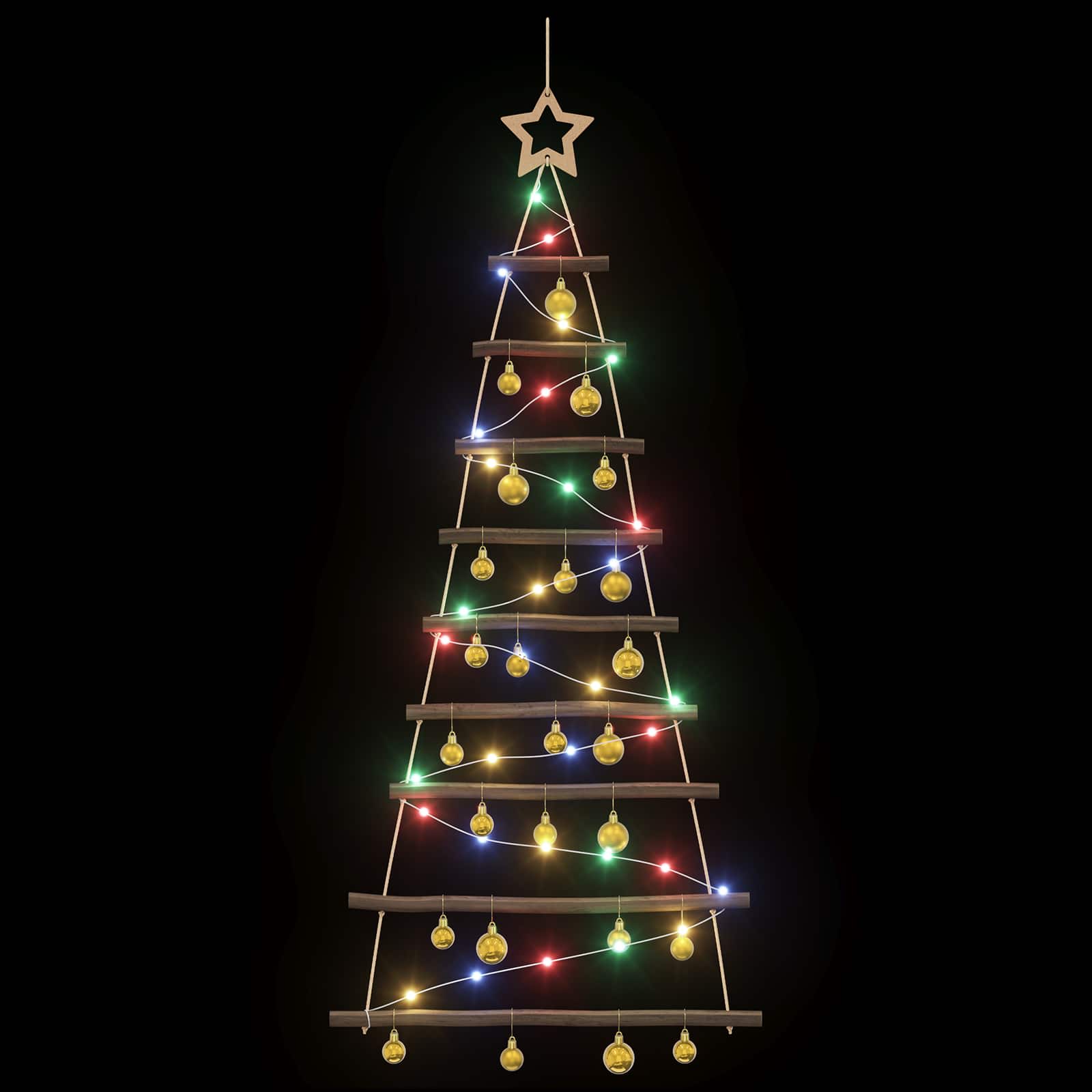 Viseče božično drevo s kroglicami 120 cm 50 LED Večbarvno