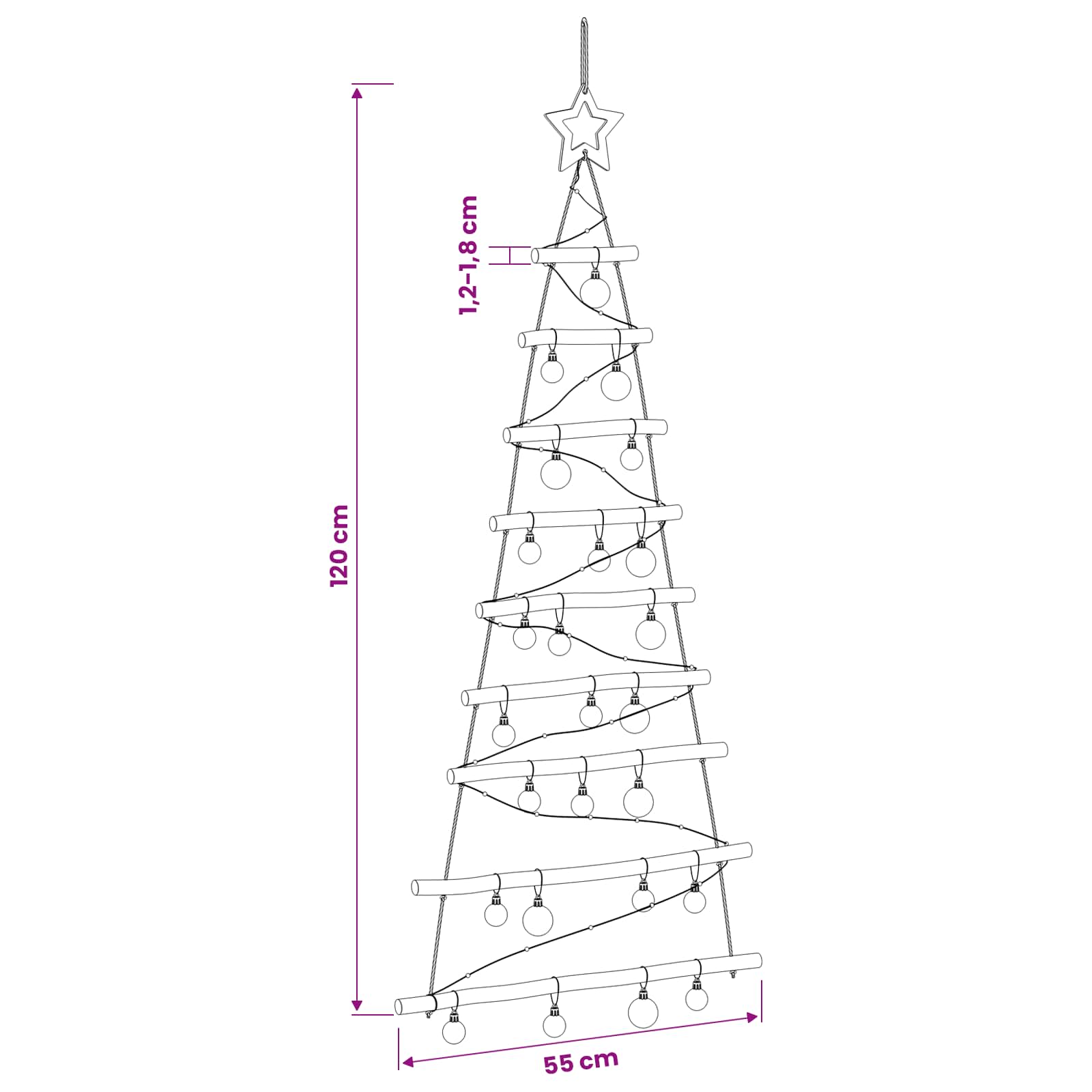 Viseče božično drevo s kroglicami 120 cm 50 LED Večbarvno