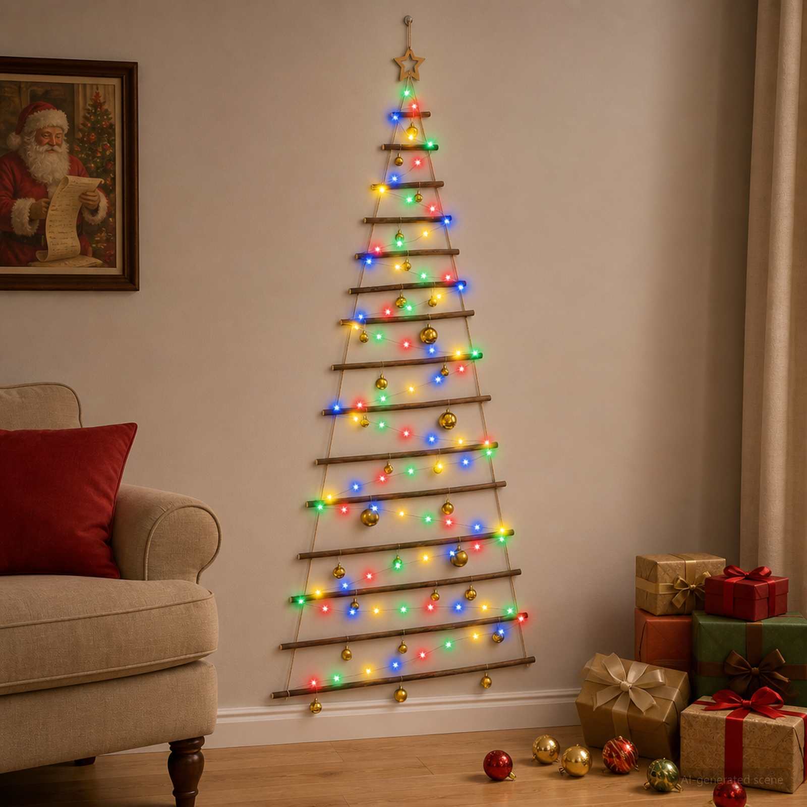 vidaXL Hängender Weihnachtsbaum mit Kugeln 210 cm 130 LEDs Mehrfarbig