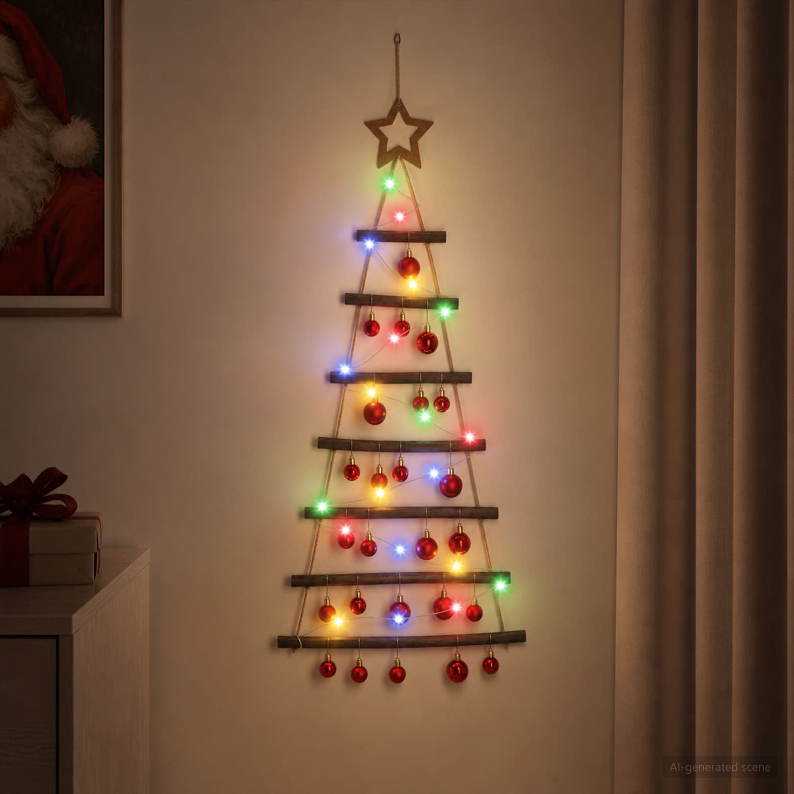 Viseče božično drevo s kroglicami 90 cm 30 LED Večbarvno