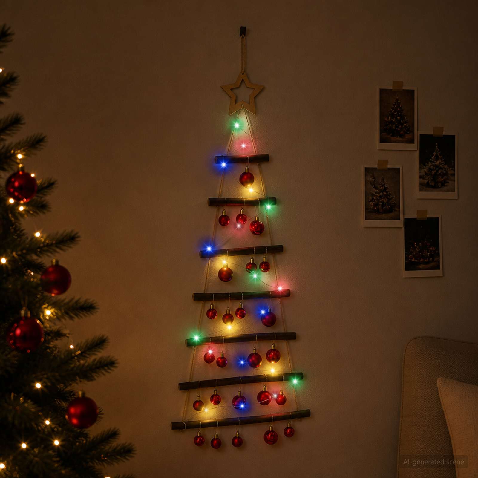 Viseče božično drevo s kroglicami 90 cm 30 LED Večbarvno
