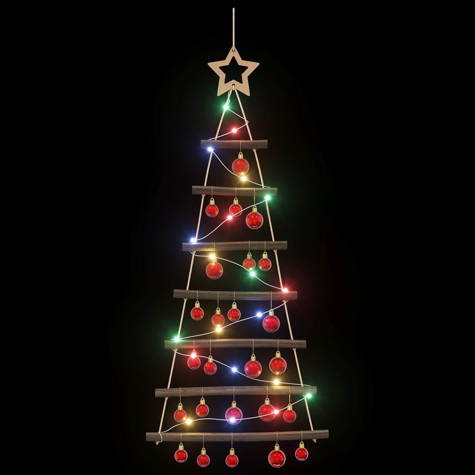 Viseče božično drevo s kroglicami 90 cm 30 LED Večbarvno