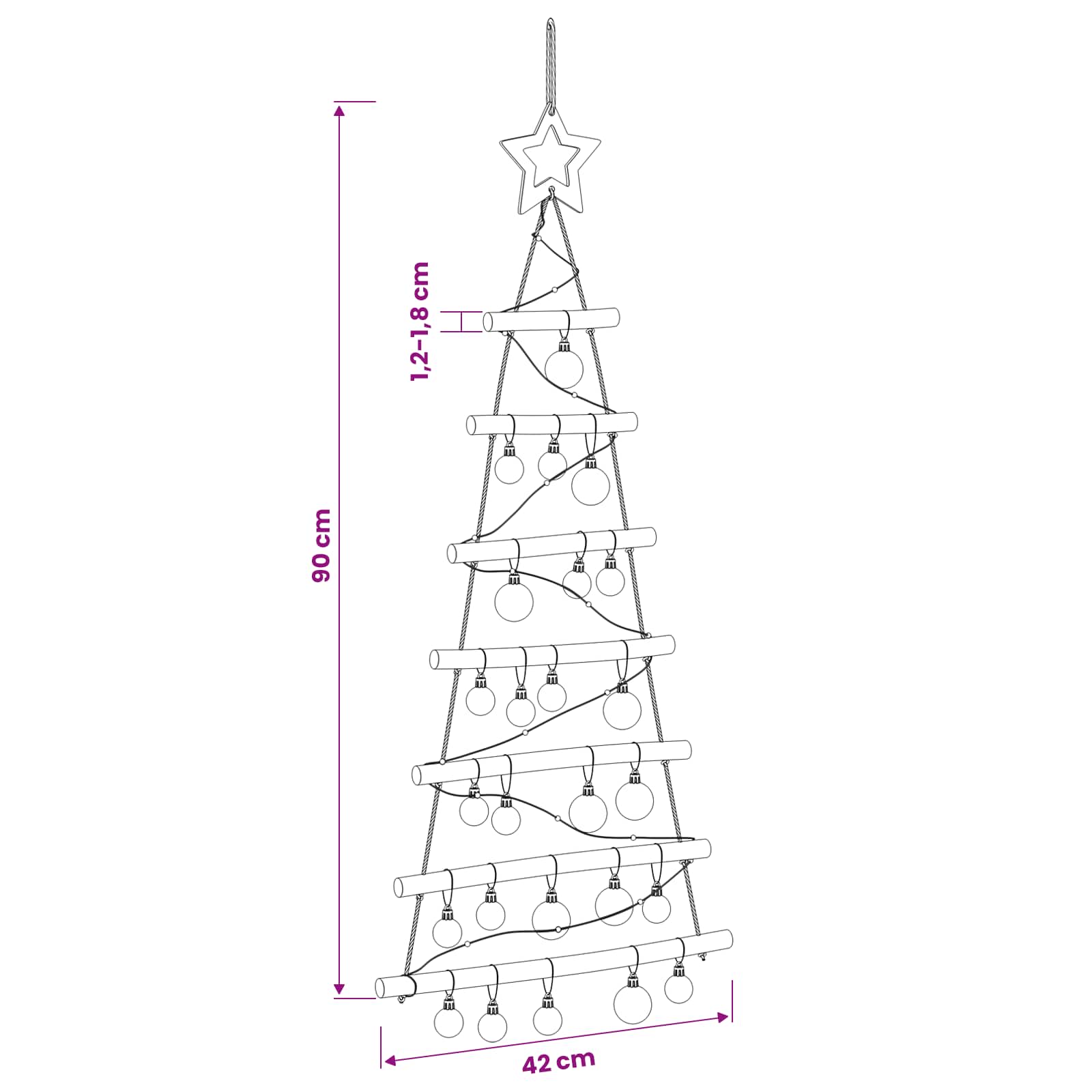 Viseče božično drevo s kroglicami 90 cm 30 LED Večbarvno