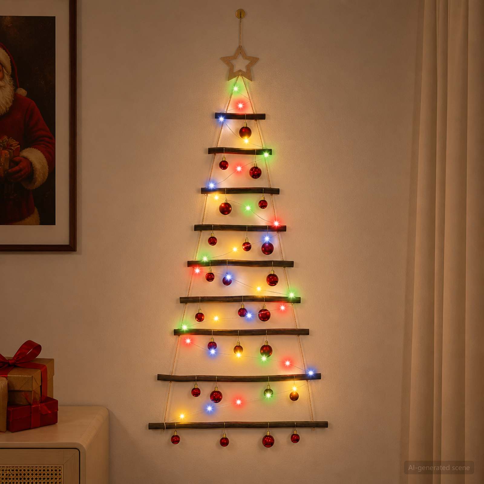 vidaXL Hængende juletræ med kugler 120 cm 50 LED'er Flerfarvet