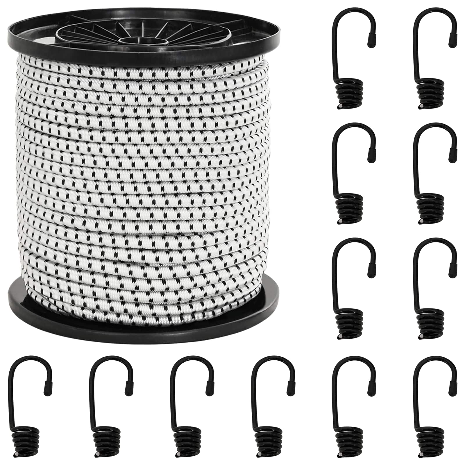 vidaXL Bungee Snore med Krog 4 mm Sort og Hvid PP og gummi