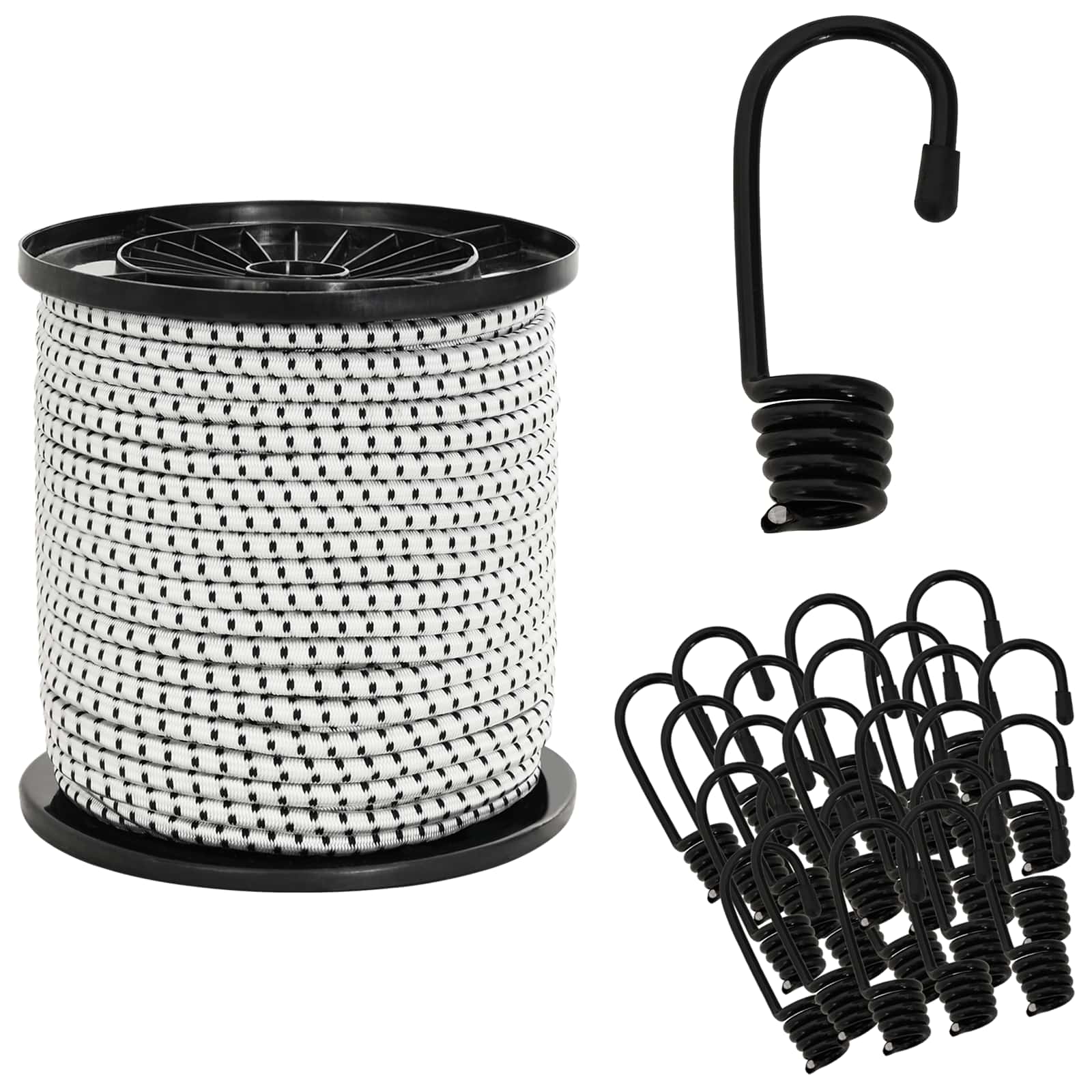 vidaXL Bungee Snore med Krog 4 mm Sort og Hvid PP og gummi