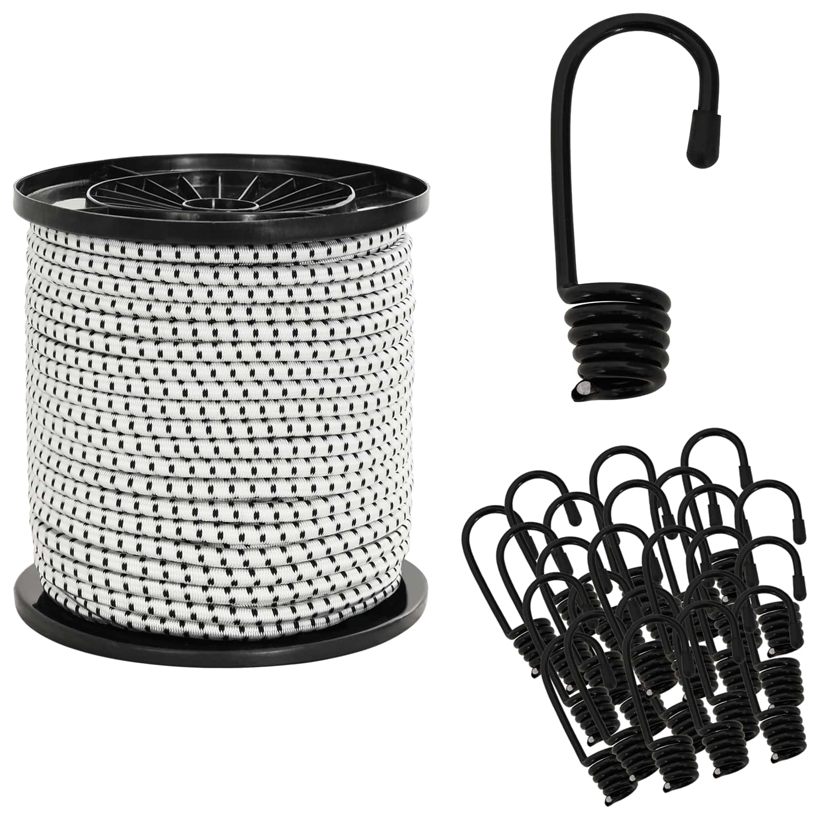vidaXL Bungee Snore med Krog 6 mm Sort og Hvid PP og gummi