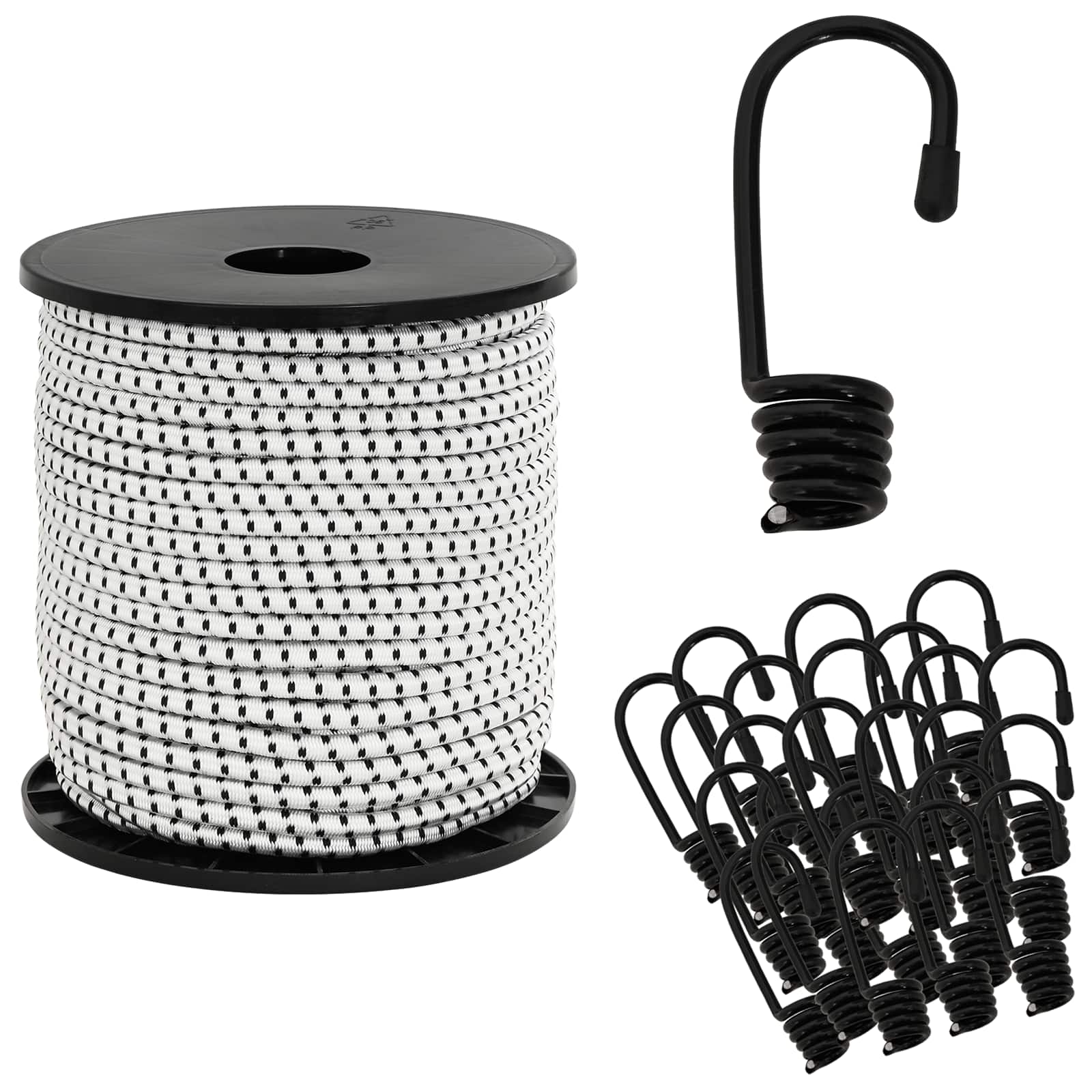 vidaXL Bungee Snore med Krog 6 mm Sort og Hvid PP og gummi