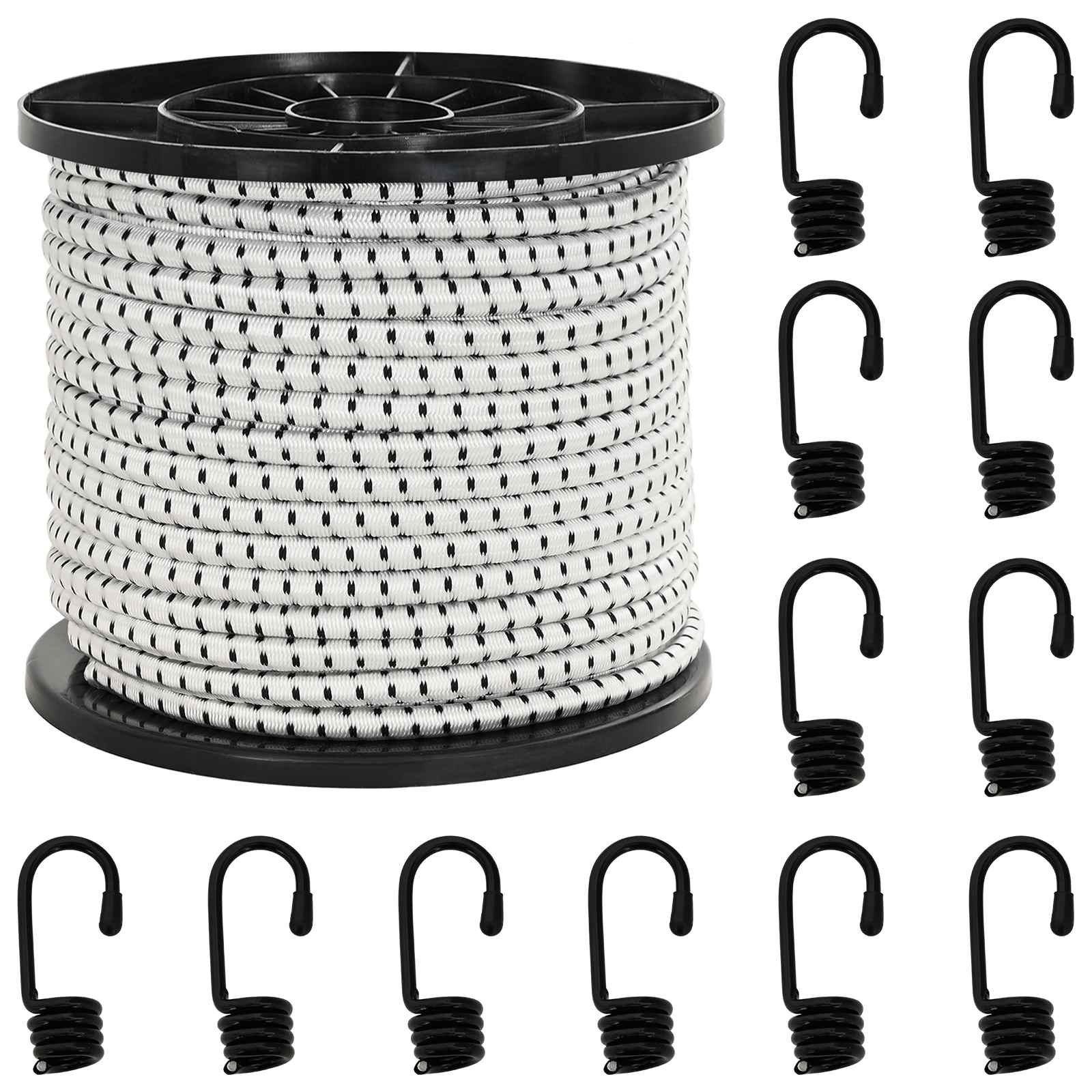 vidaXL Bungee Snore med Krog 8 mm Sort og Hvid PP og gummi