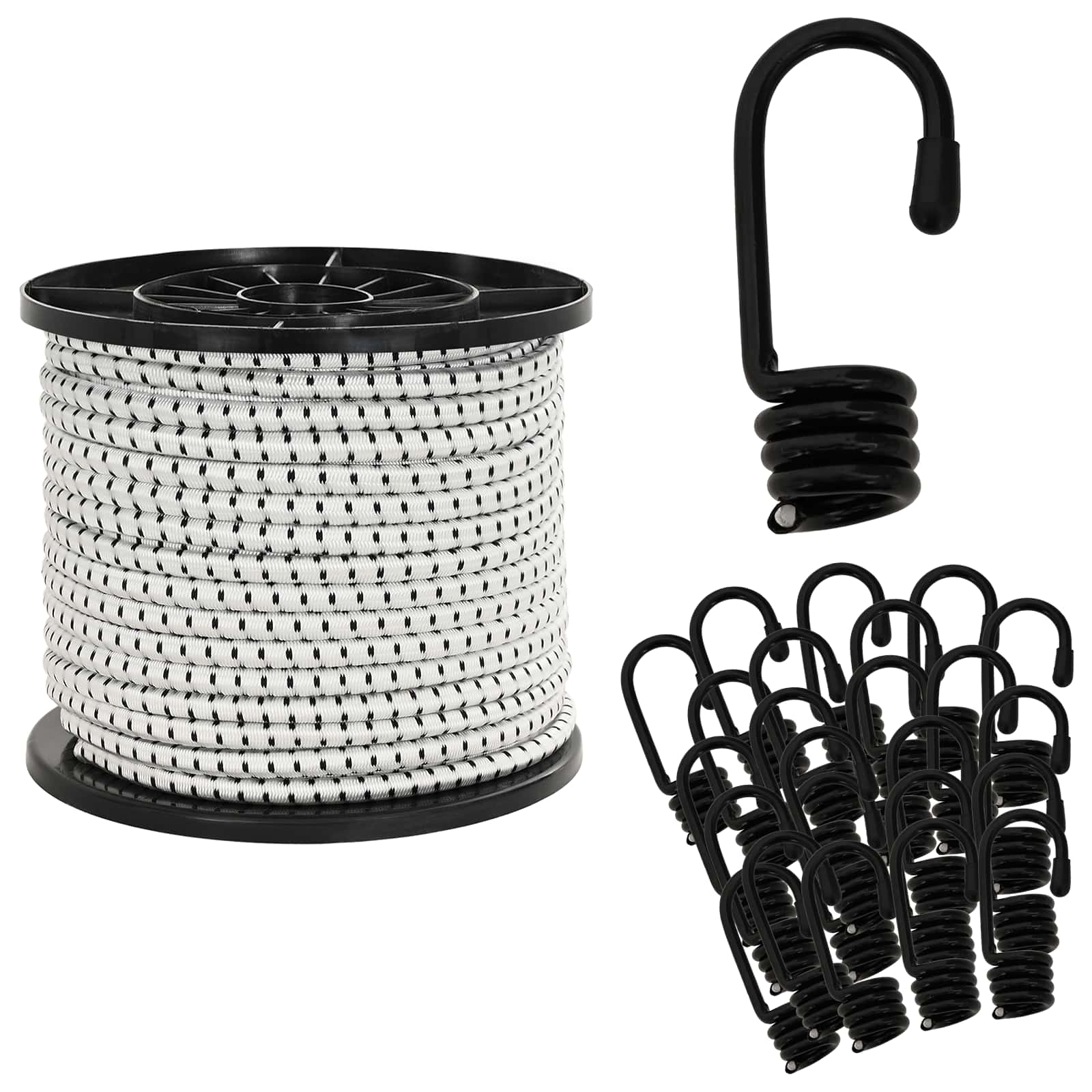 vidaXL Bungee Snore med Krog 8 mm Sort og Hvid PP og gummi
