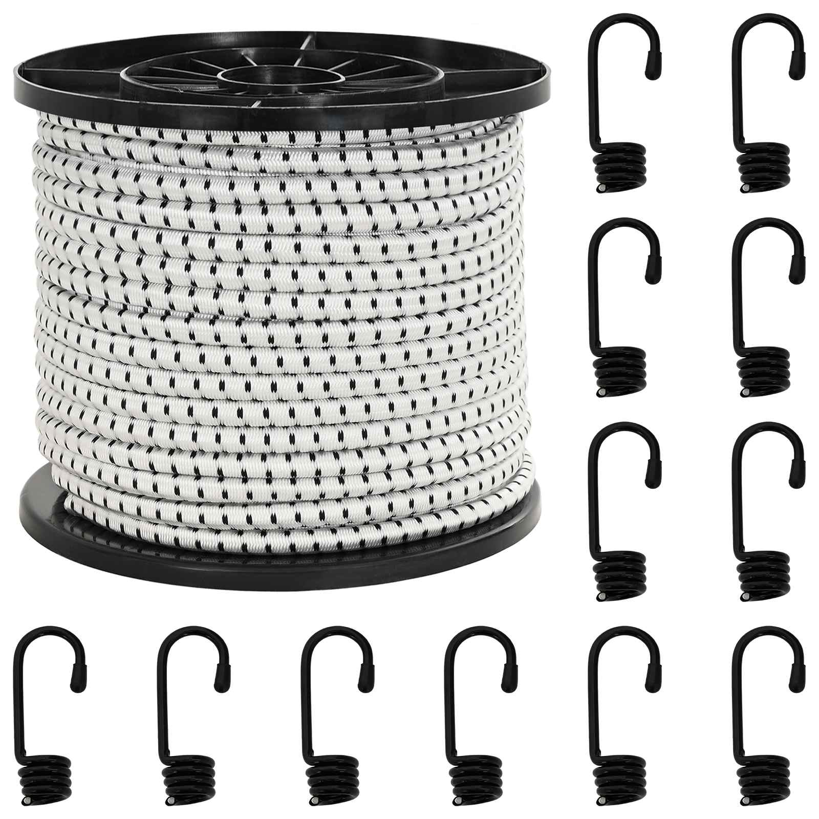 vidaXL Bungee Snore med Krog 10 mm Sort og Hvid PP og gummi