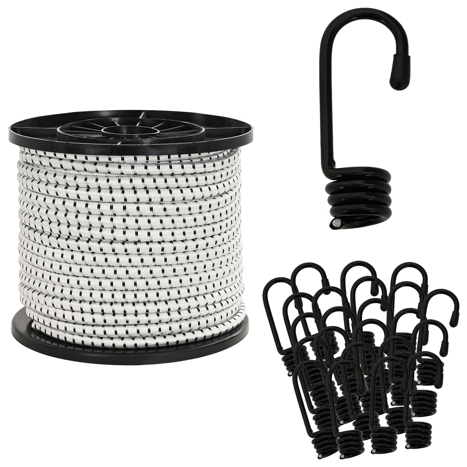 vidaXL Bungee Snore med Krog 10 mm Sort og Hvid PP og gummi