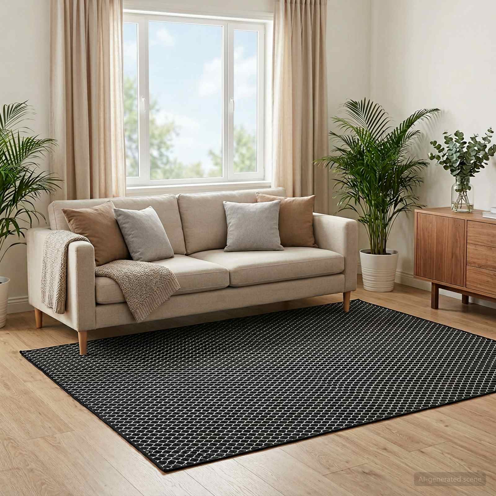 Preproga ORIZ Črn mrežast vzorec 300 x 400 cm 100% poliester