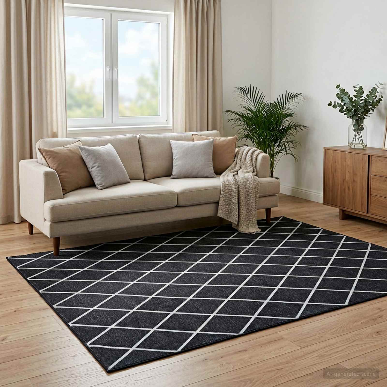 Vloerkleed ORIZ Zwart diamantpatroon 140 x 200 cm image 1