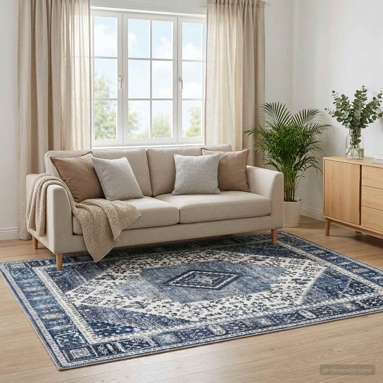 Vloerkleed ORIZ Donkerblauw 160 x 160 cm 100% polyester image 1