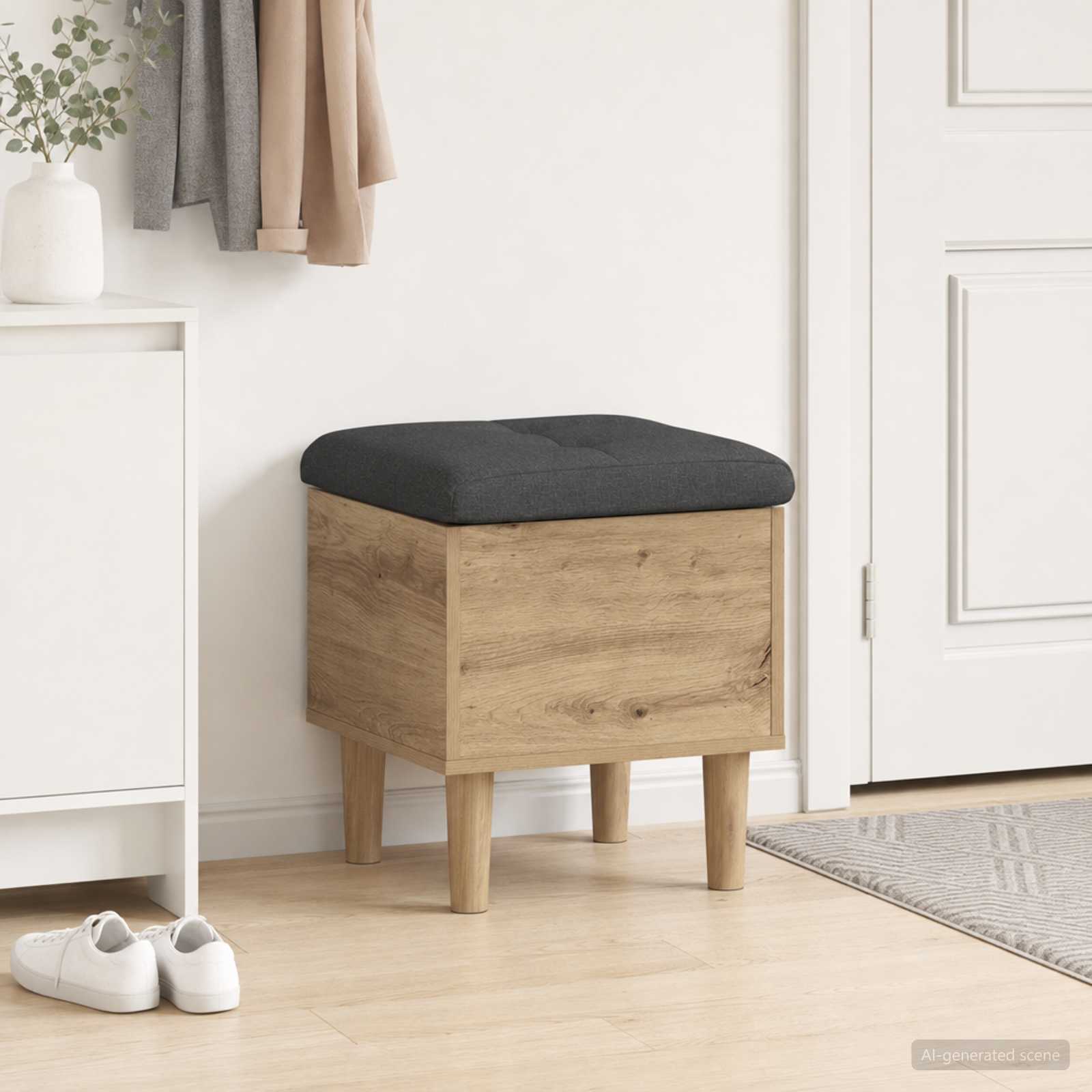 vidaXL Opbevaringsbænk med pude Artisan-eg 42 x 42 x 46 cm