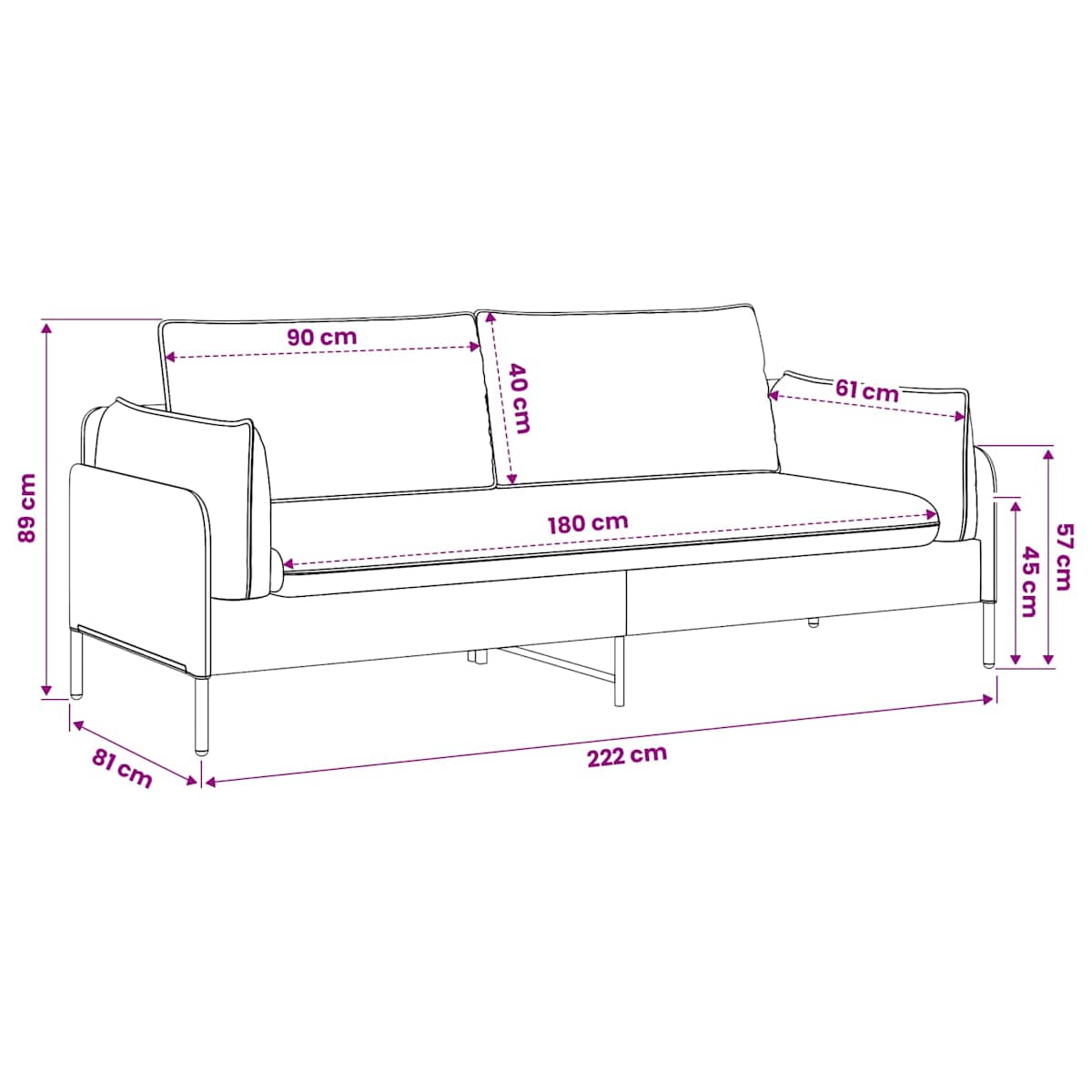 Sofa 222 x 81 x 89 cm Stof - Billede 11