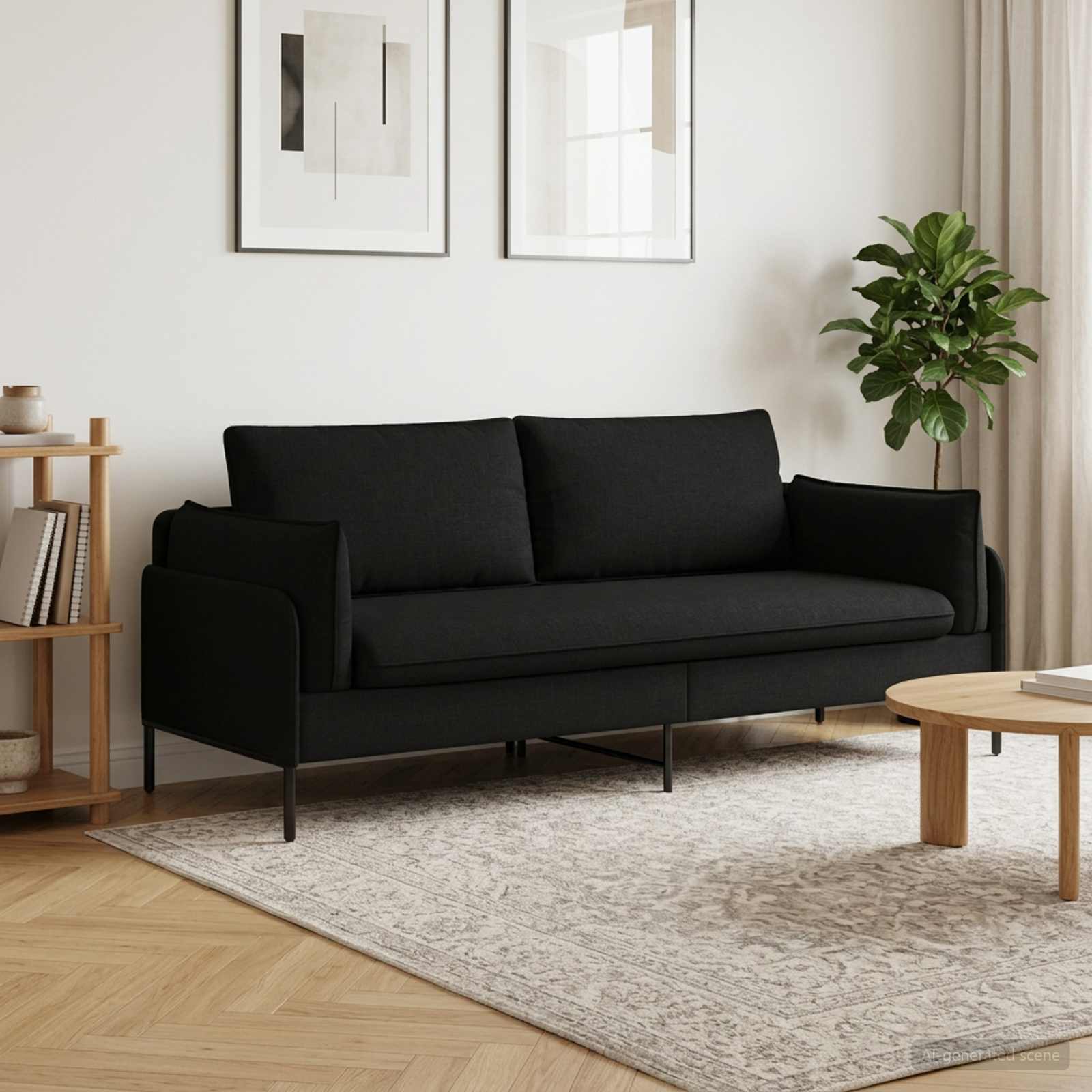 3-sedežna sedežna Črna 222 x 81 x 89 cm Blago