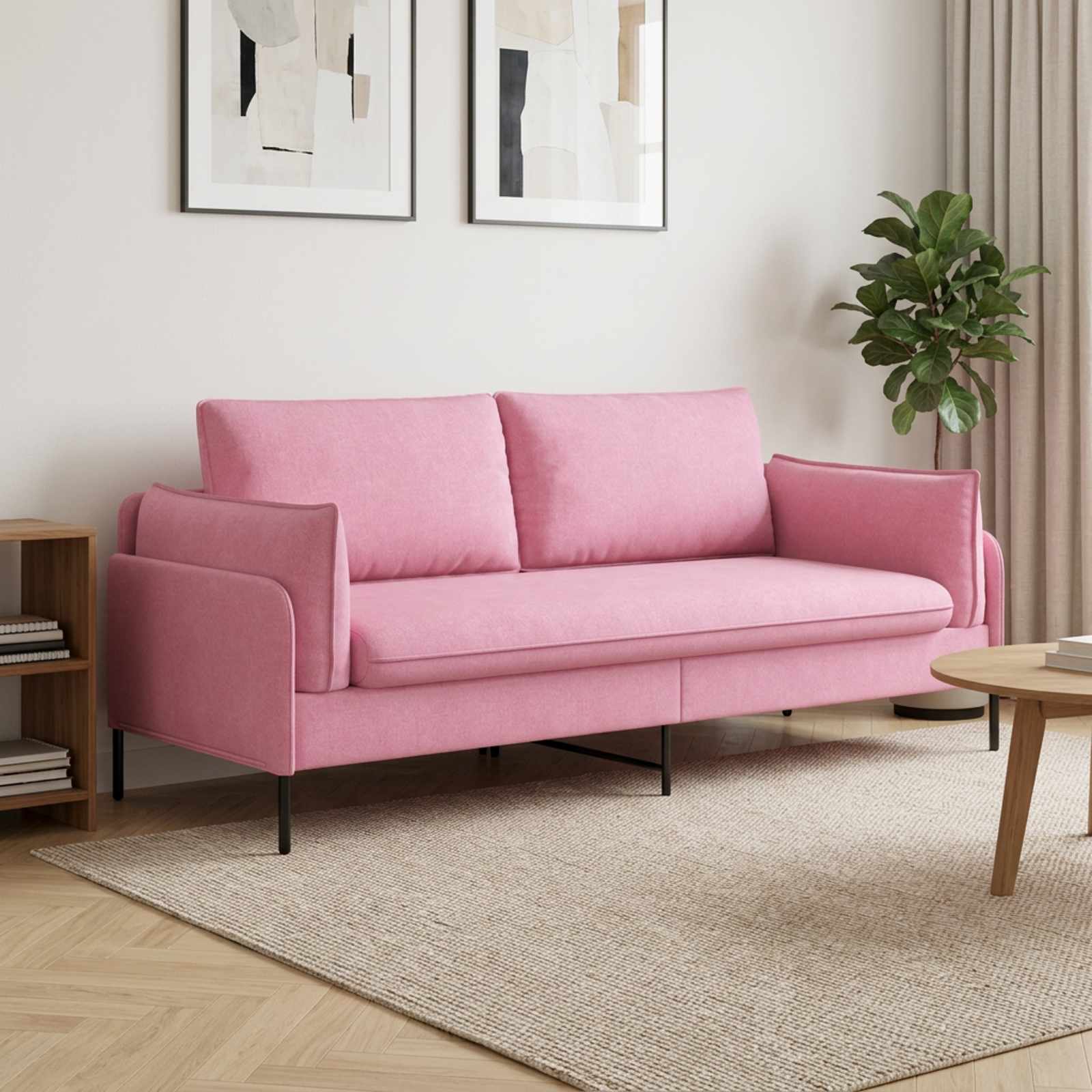 vidaXL 3-personers sofa Lyserød 222 x 81 x 89 cm Stof